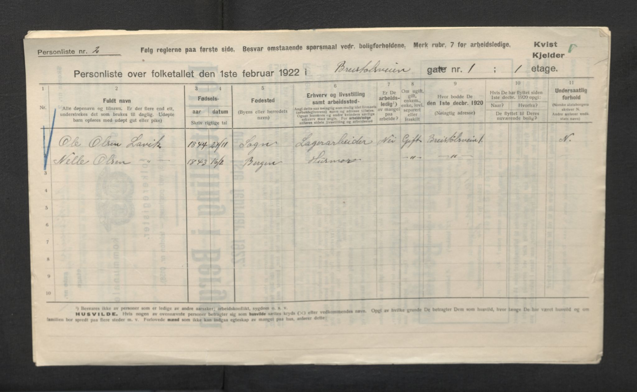 SAB, Municipal Census 1922 for Bergen, 1922, p. 4048