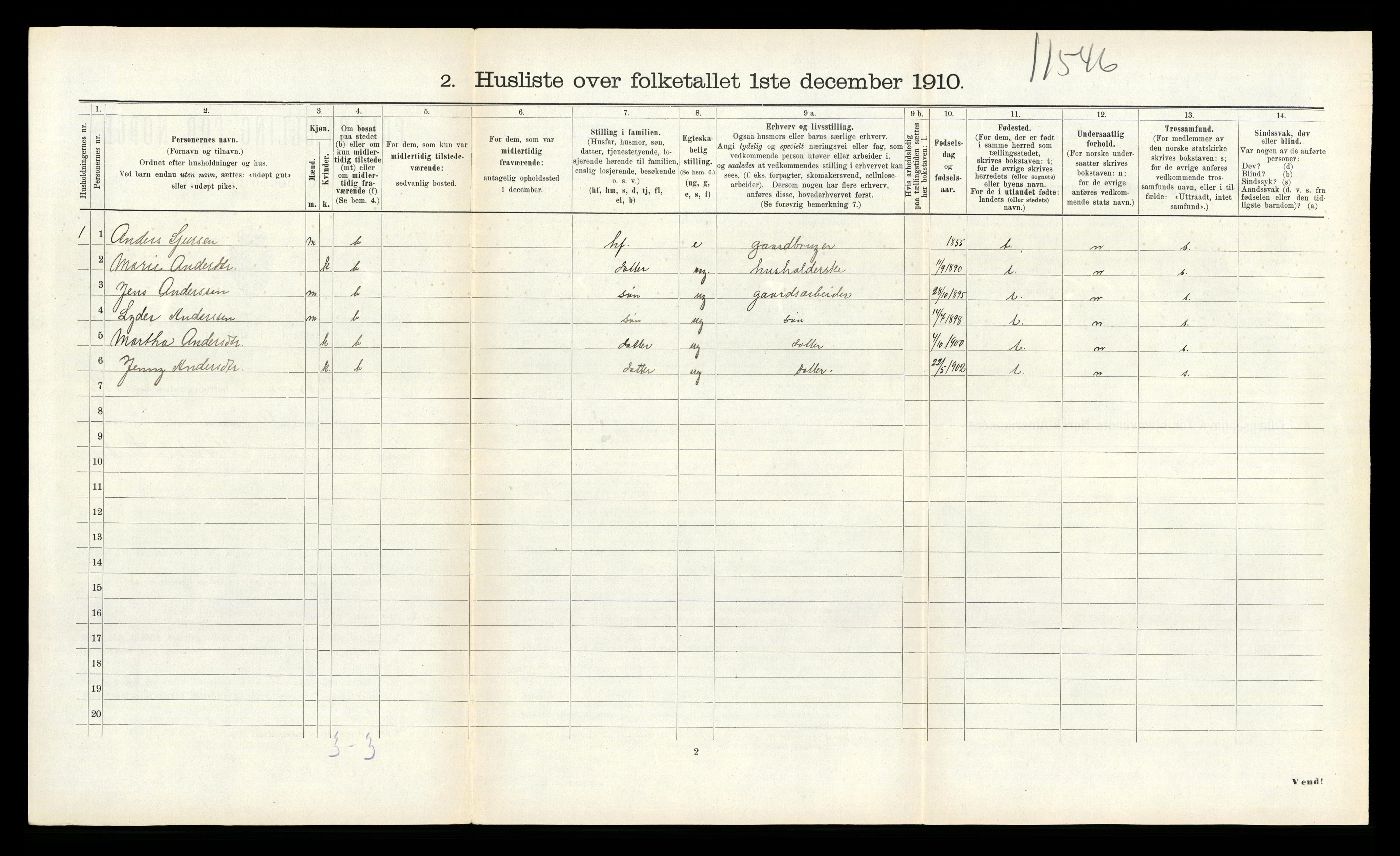 RA, 1910 census for Kinn, 1910, p. 1087