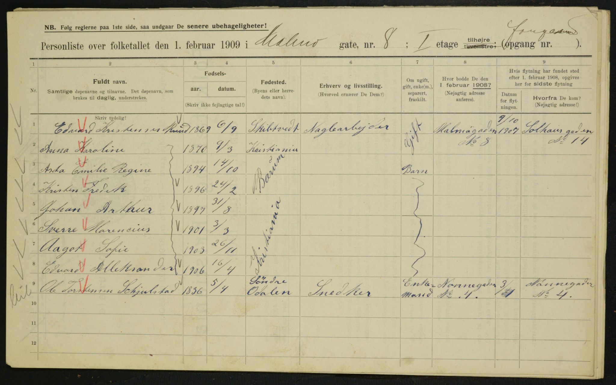 OBA, Municipal Census 1909 for Kristiania, 1909, p. 54604