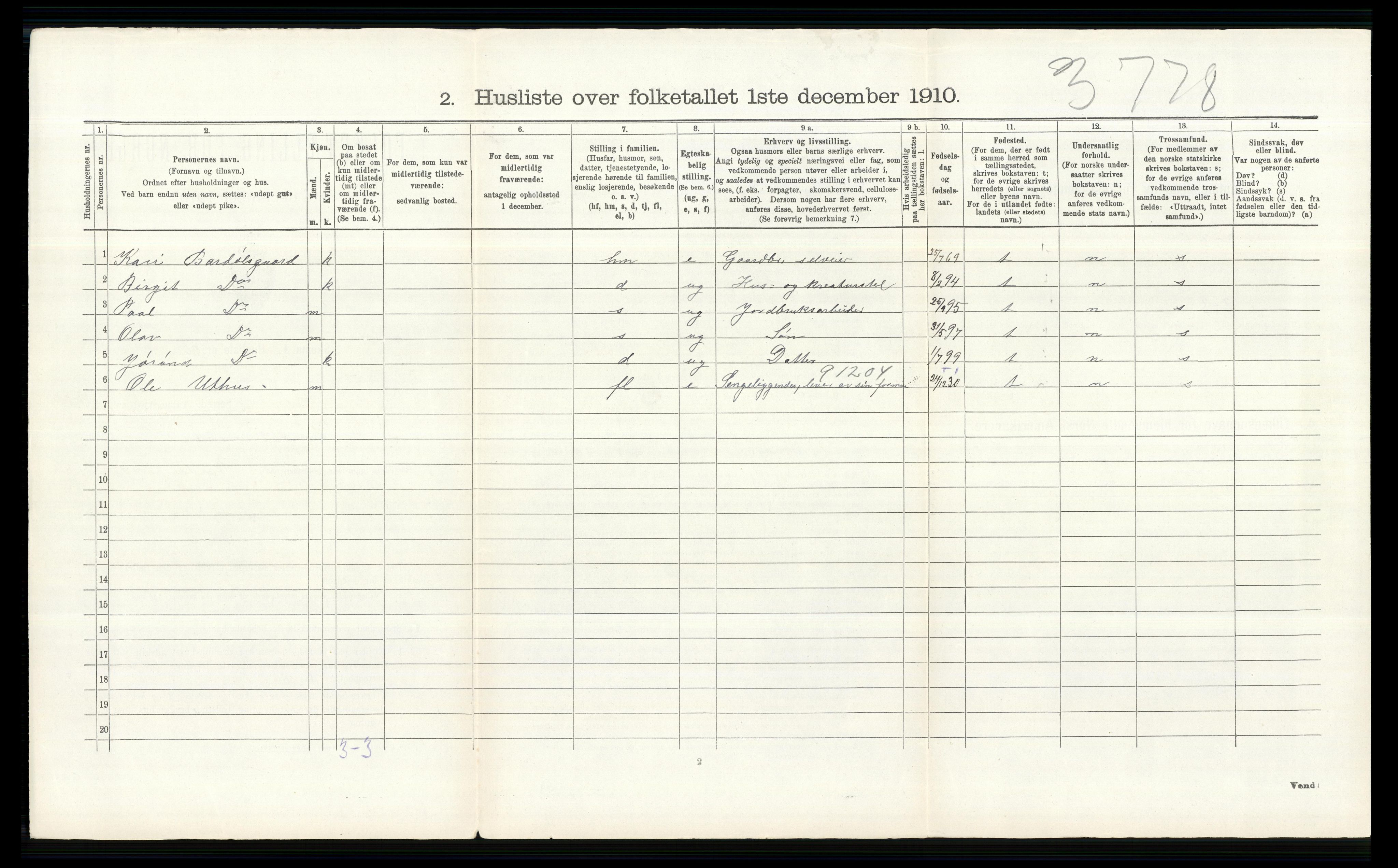 RA, 1910 census for Hol, 1910, p. 602