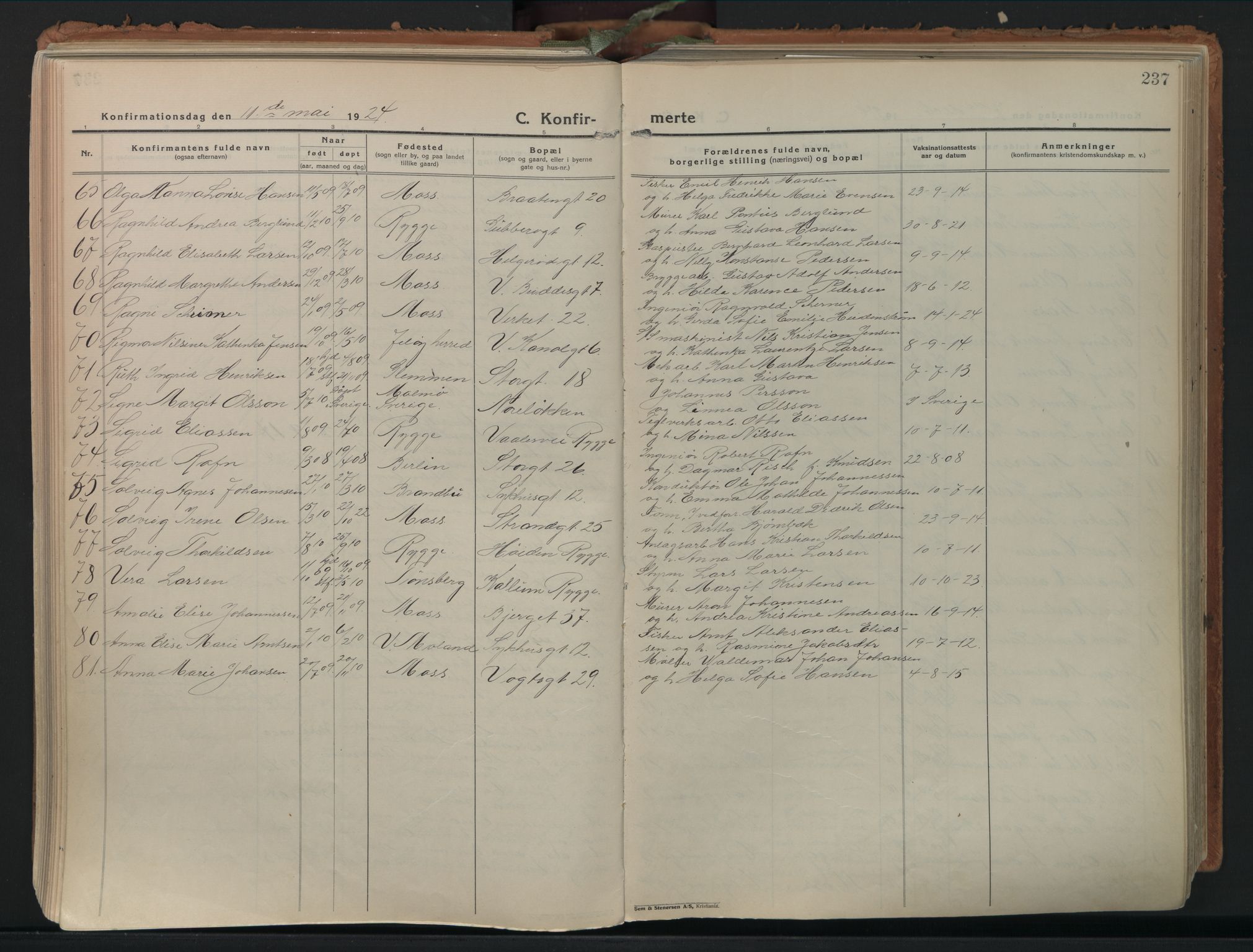 Moss prestekontor Kirkebøker, AV/SAO-A-2003/F/Fb/L0006: Parish register (official) no. II 6, 1924-1932, p. 237