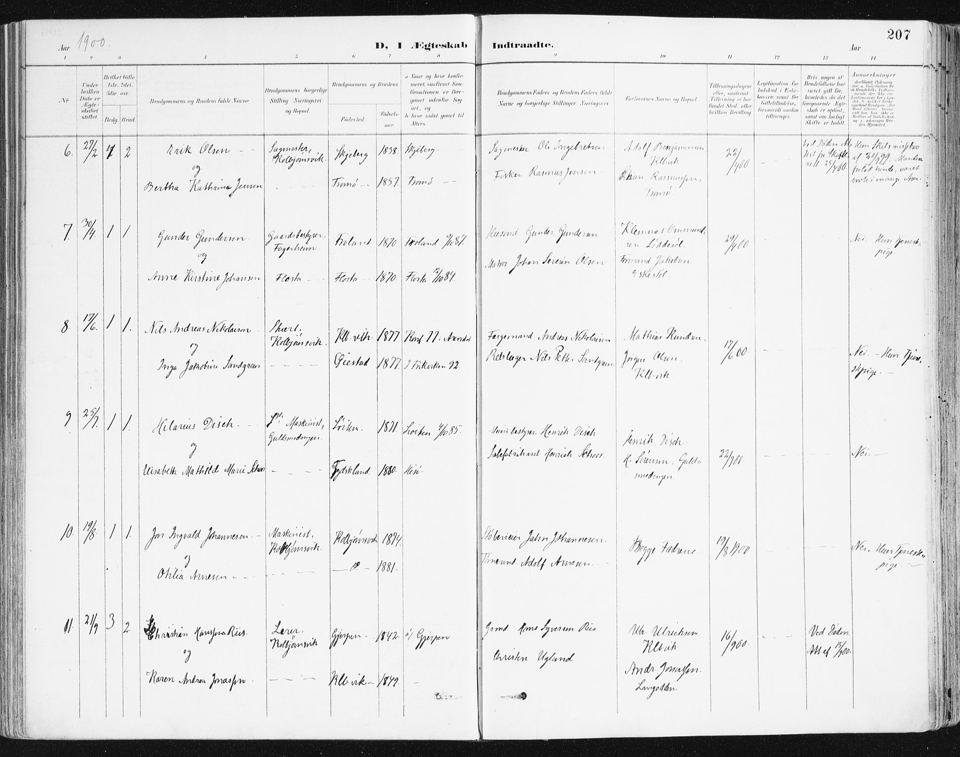 Hisøy sokneprestkontor, SAK/1111-0020/F/Fa/L0004: Parish register (official) no. A 4, 1895-1917, p. 207