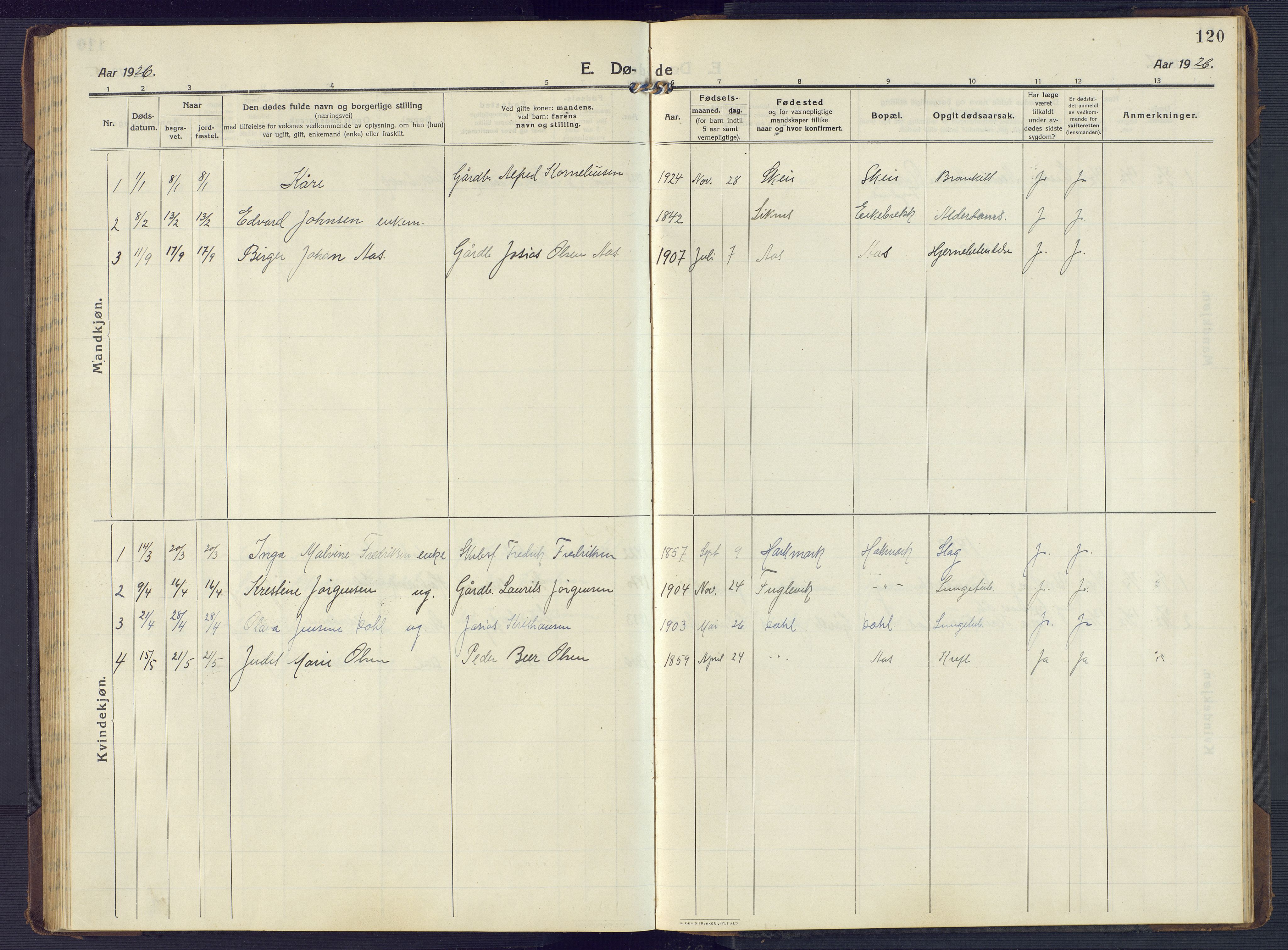 Mandal sokneprestkontor, SAK/1111-0030/F/Fb/Fbb/L0005: Parish register (copy) no. B 5, 1913-1957, p. 120