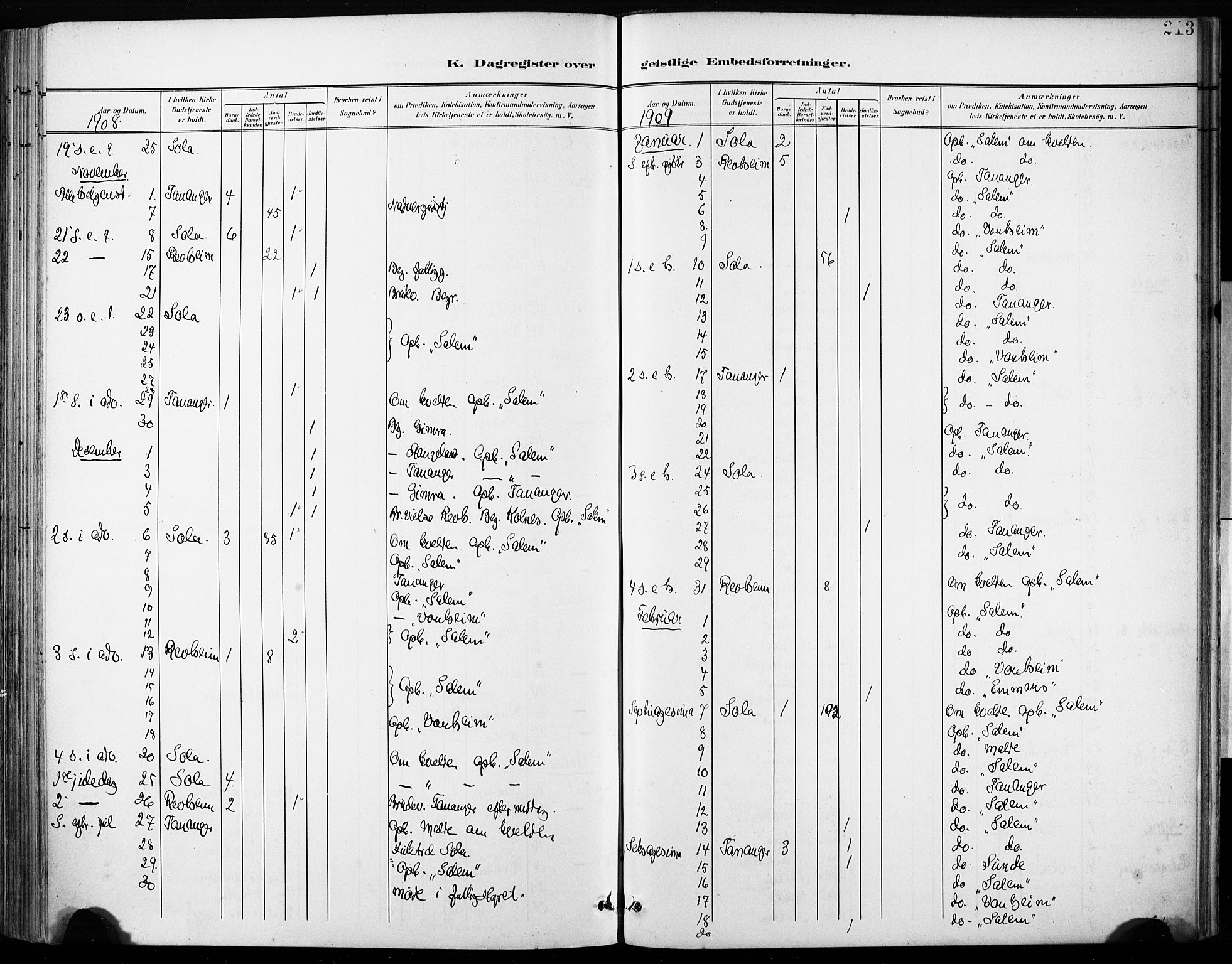 Håland sokneprestkontor, AV/SAST-A-101802/001/30BA/L0013: Parish register (official) no. A 12, 1901-1913, p. 213