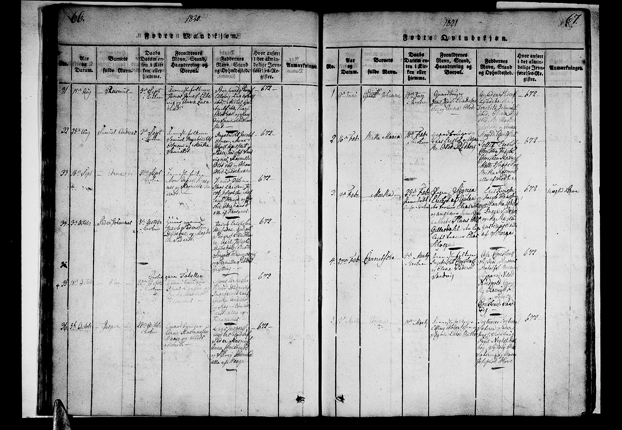 Selje sokneprestembete, SAB/A-99938/H/Ha/Haa/Haaa: Parish register (official) no. A 8, 1816-1828, p. 66-67