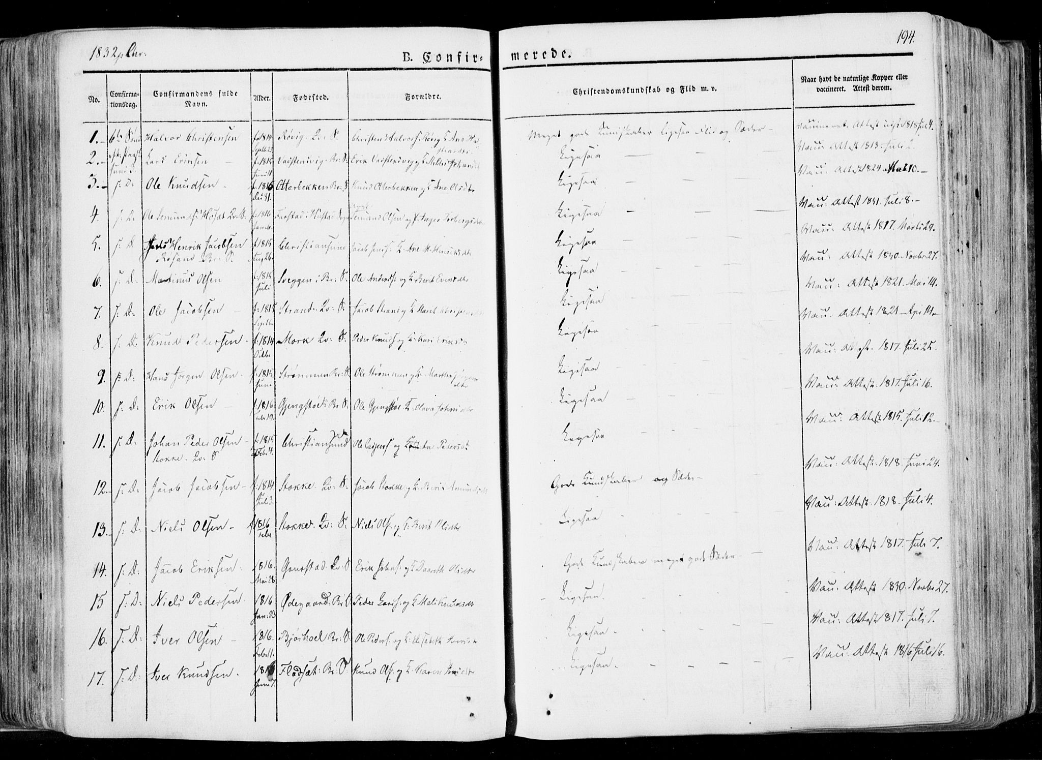 Ministerialprotokoller, klokkerbøker og fødselsregistre - Møre og Romsdal, AV/SAT-A-1454/568/L0803: Parish register (official) no. 568A10, 1830-1853, p. 194