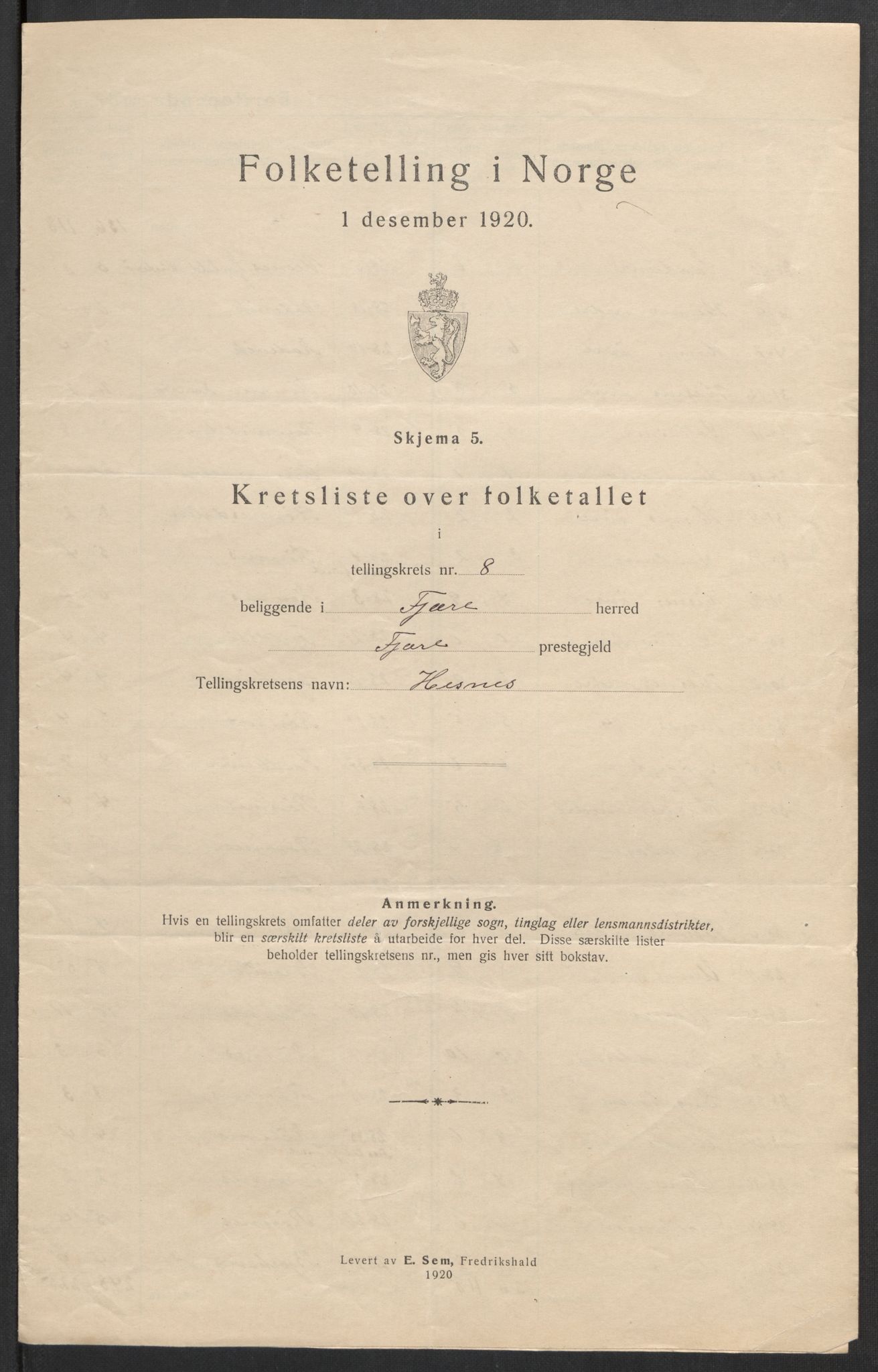 SAK, 1920 census for Fjære, 1920, p. 42