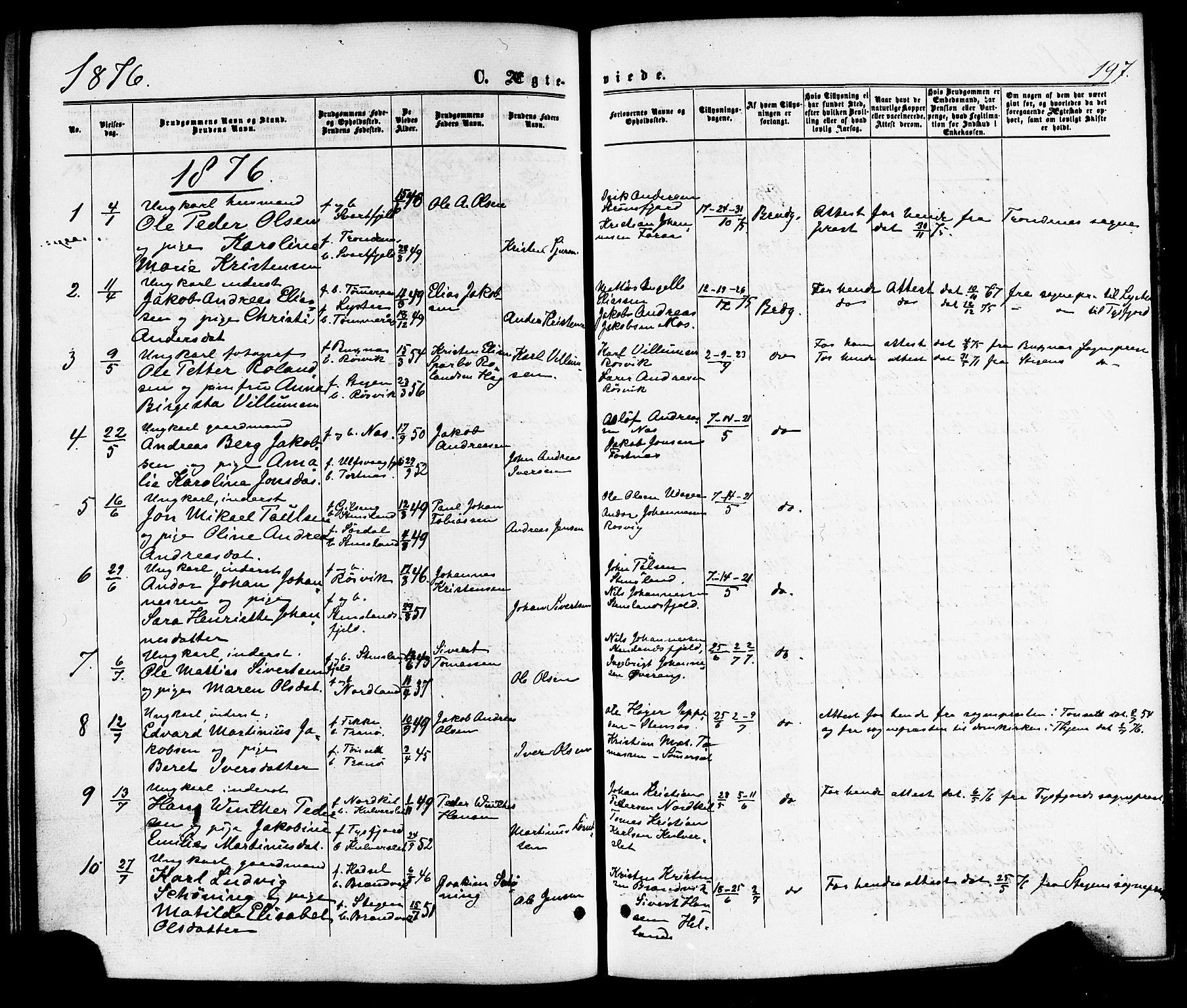 Ministerialprotokoller, klokkerbøker og fødselsregistre - Nordland, SAT/A-1459/859/L0845: Parish register (official) no. 859A05, 1863-1877, p. 197