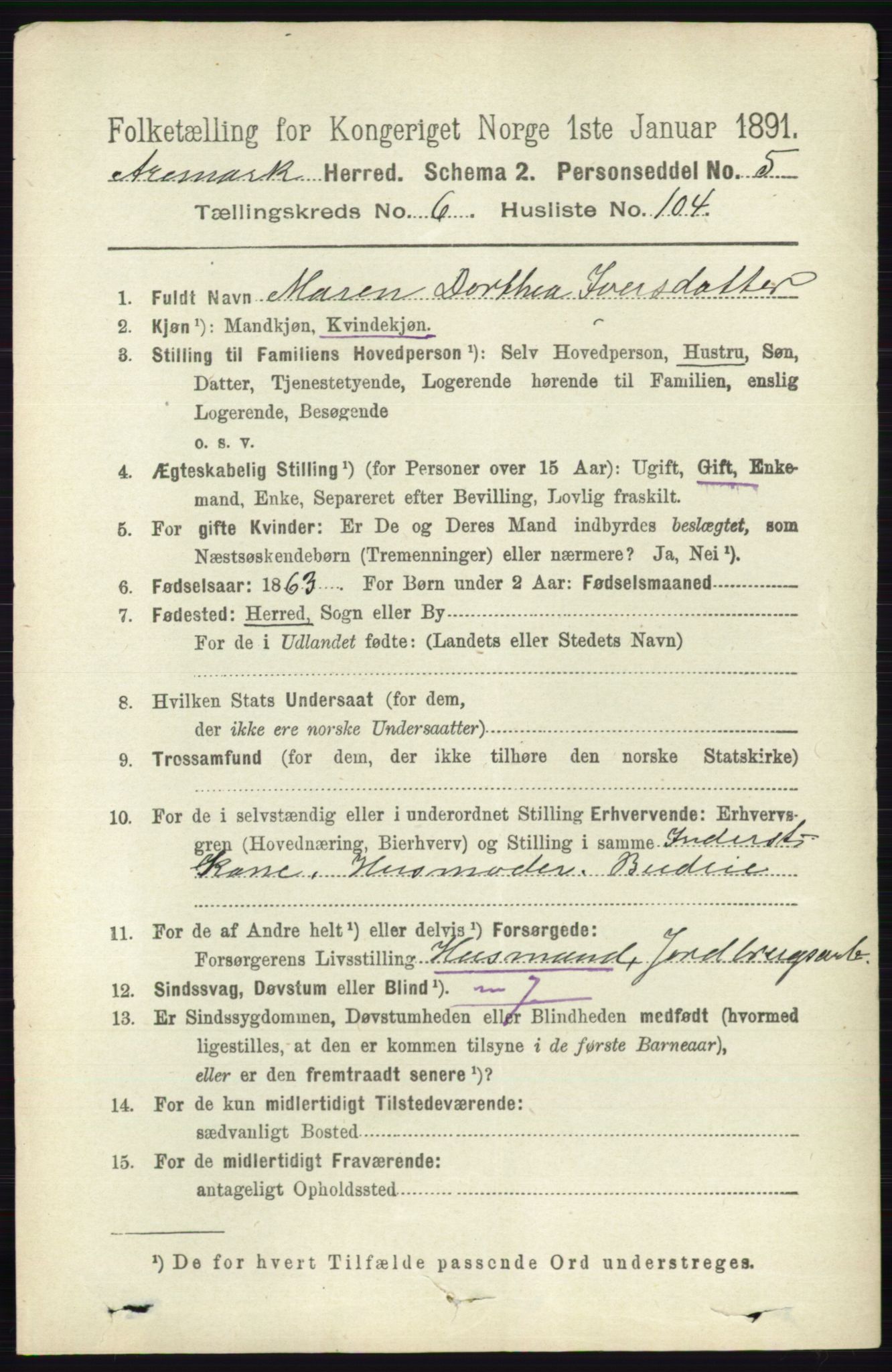 RA, 1891 census for 0118 Aremark, 1891, p. 3759