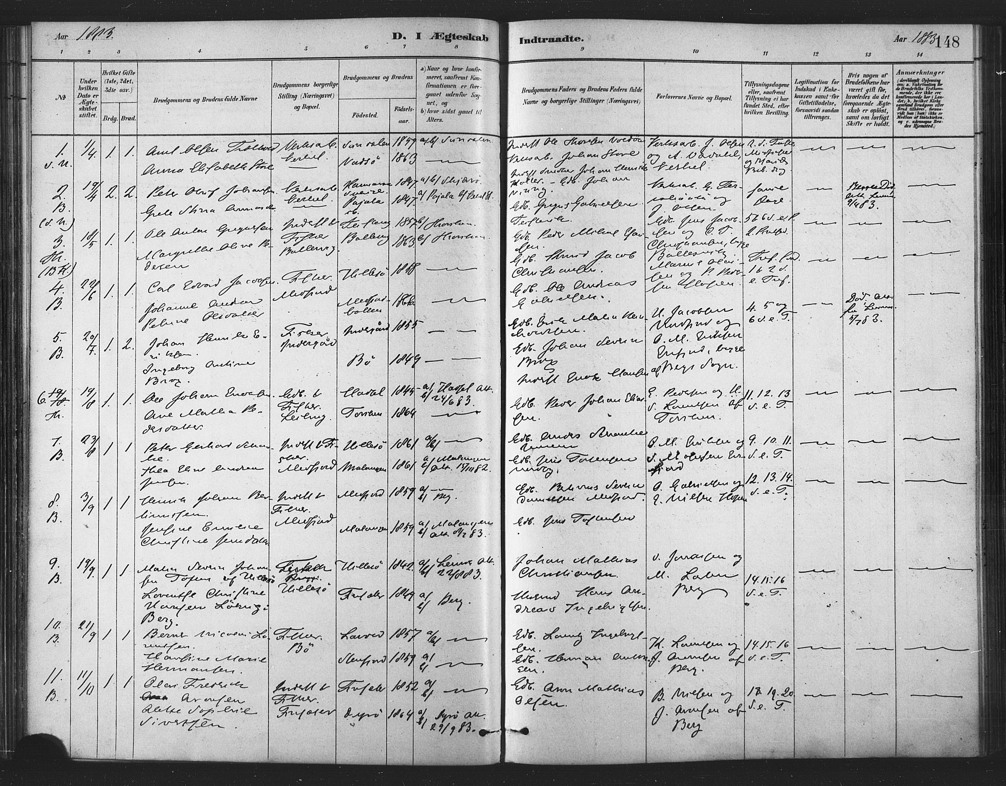 Berg sokneprestkontor, SATØ/S-1318/G/Ga/Gaa/L0004kirke: Parish register (official) no. 4, 1880-1894, p. 148
