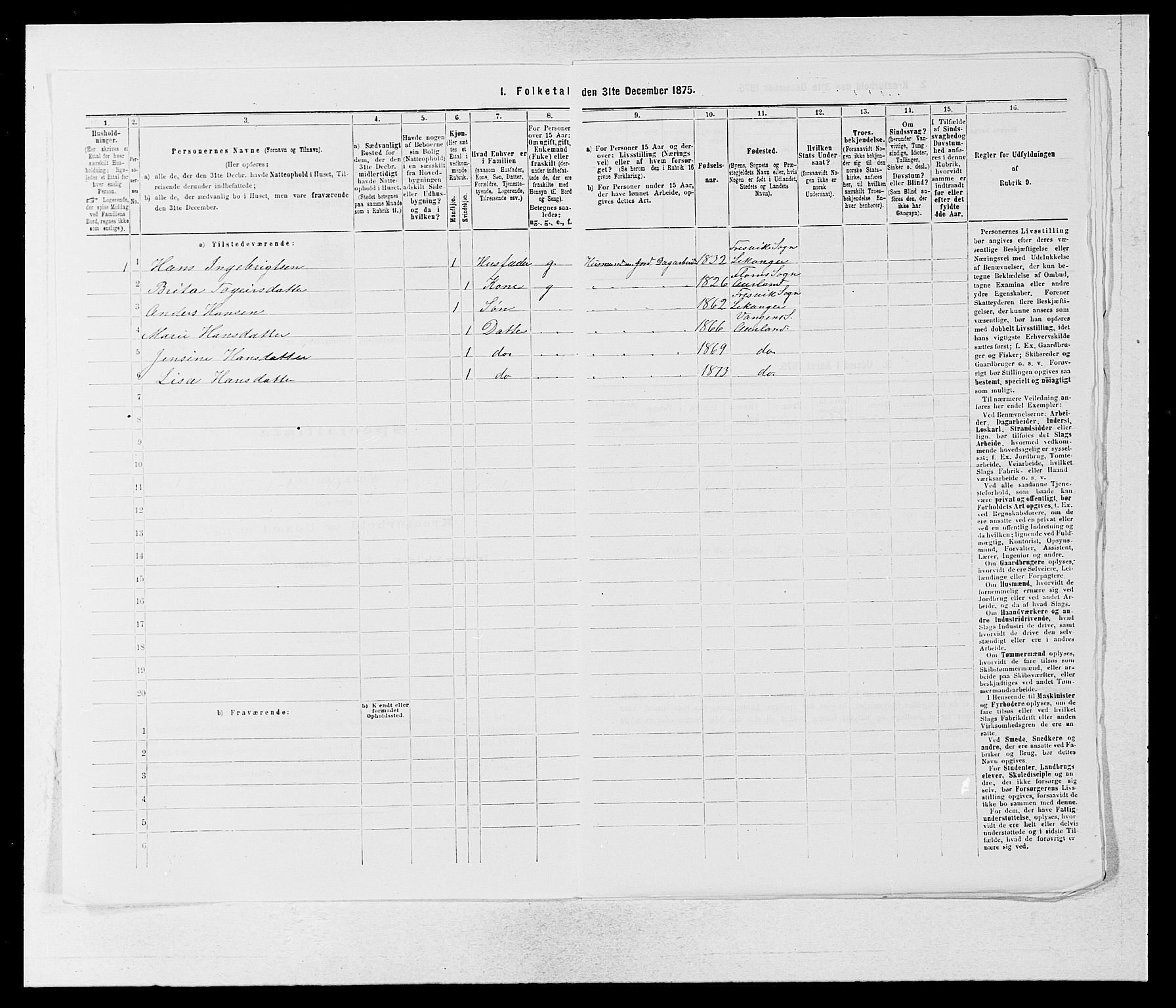 SAB, 1875 census for 1421P Aurland, 1875, p. 242