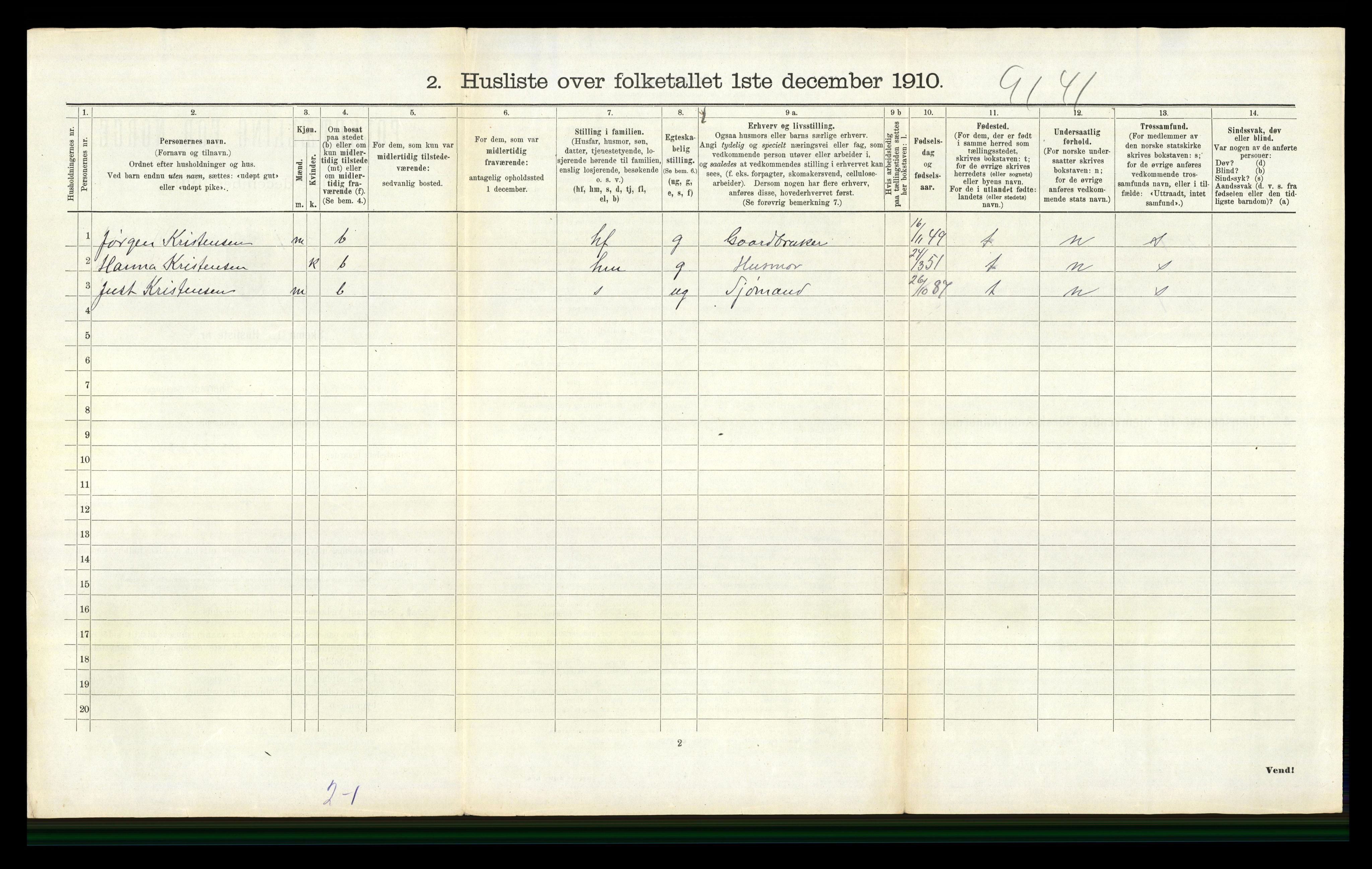 RA, 1910 census for Sandeherred, 1910, p. 2552