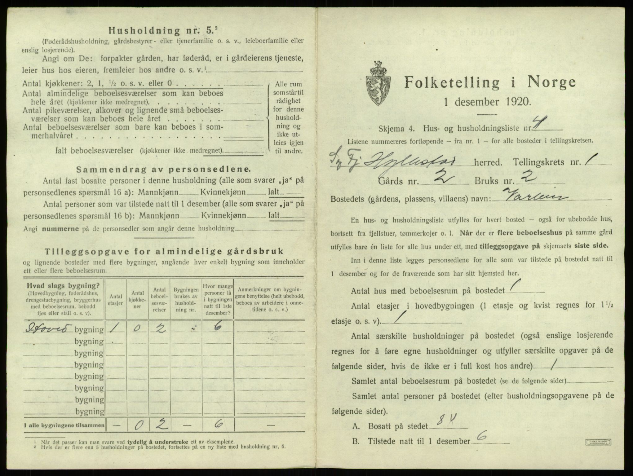 SAB, 1920 census for Hyllestad, 1920, p. 55