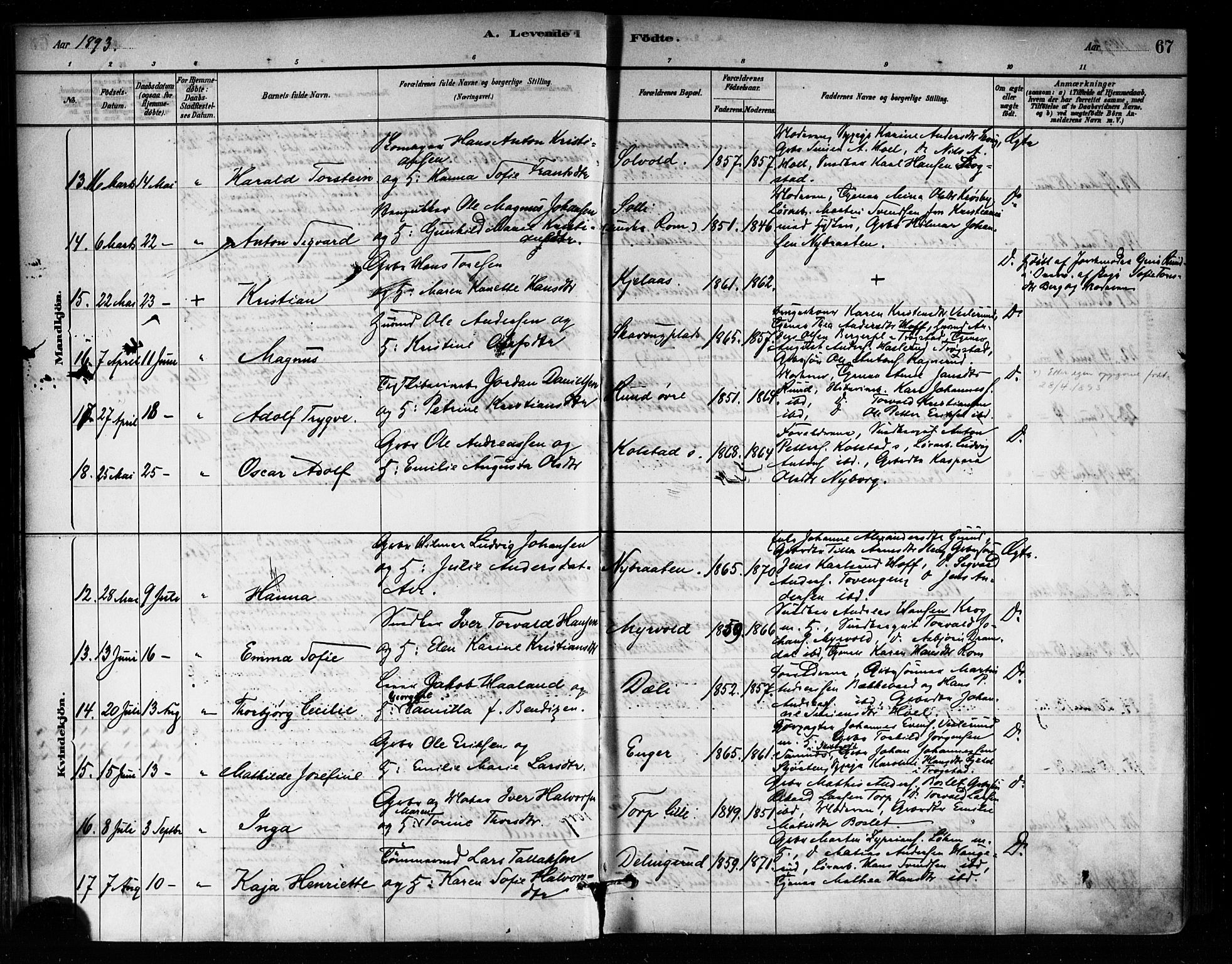 Askim prestekontor Kirkebøker, AV/SAO-A-10900/F/Fa/L0007: Parish register (official) no. 7, 1882-1897, p. 67