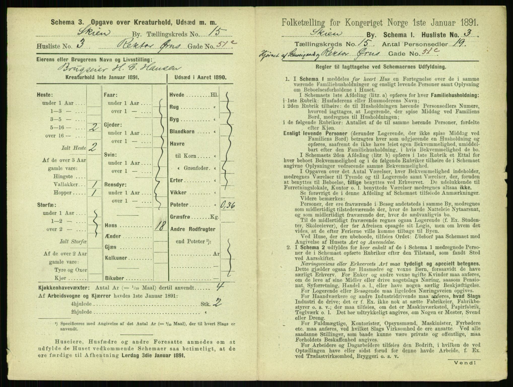 RA, 1891 census for 0806 Skien, 1891, p. 586