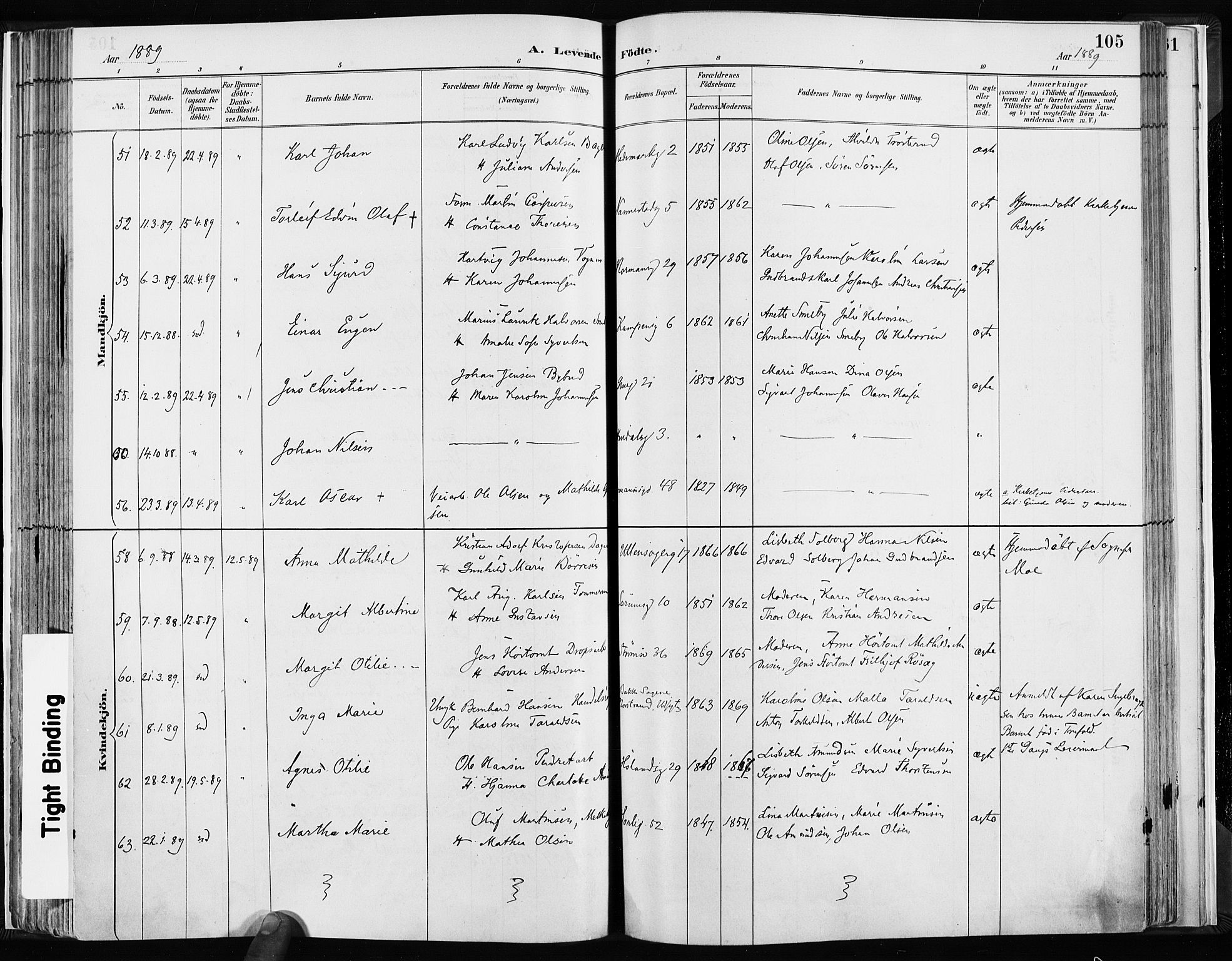 Kampen prestekontor Kirkebøker, SAO/A-10853/F/Fa/L0003: Parish register (official) no. I 3, 1886-1892, p. 105
