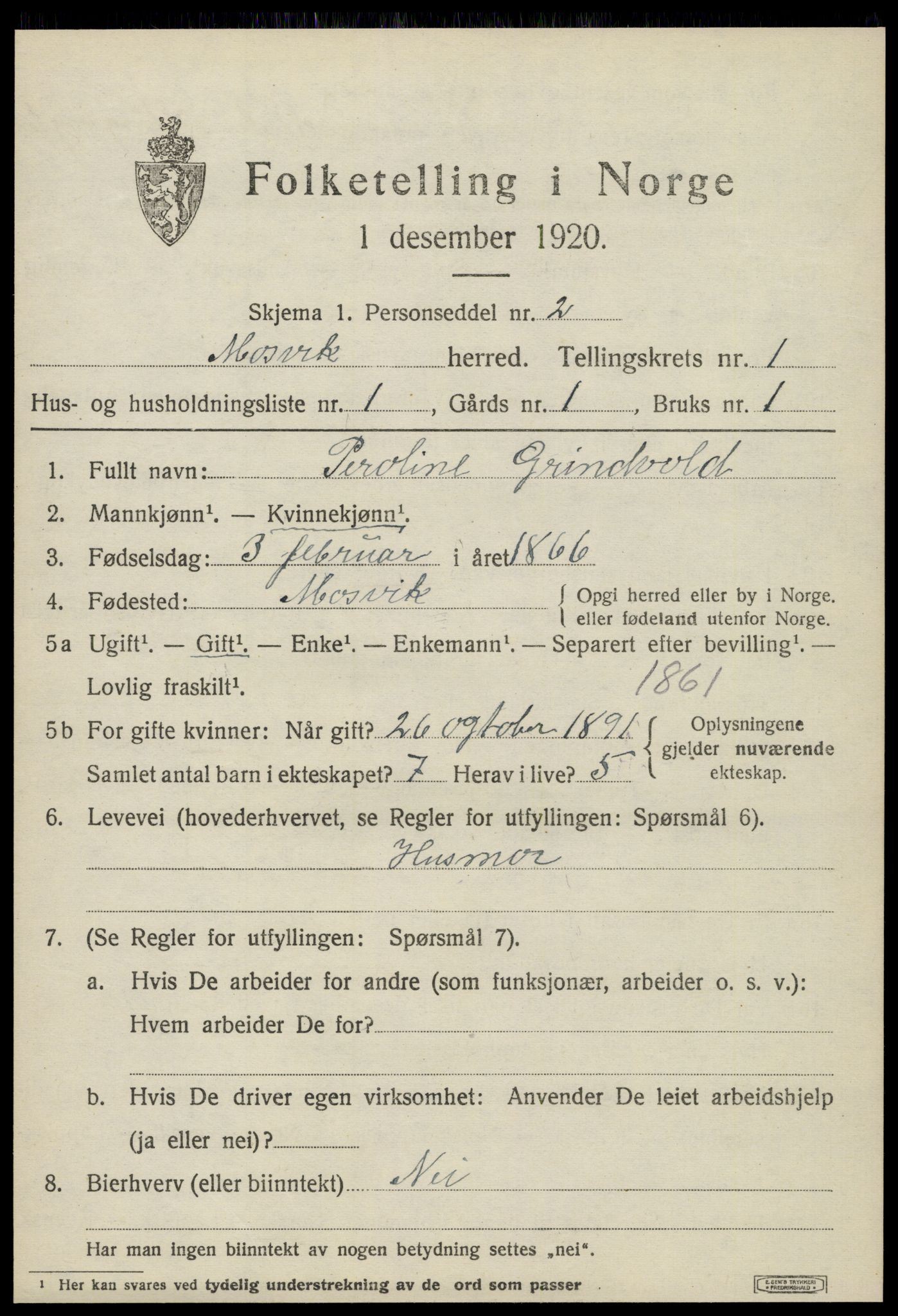 SAT, 1920 census for Mosvik, 1920, p. 376