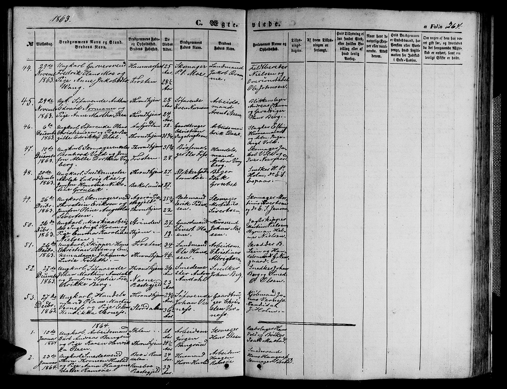 Ministerialprotokoller, klokkerbøker og fødselsregistre - Sør-Trøndelag, SAT/A-1456/602/L0139: Parish register (copy) no. 602C07, 1859-1864, p. 264