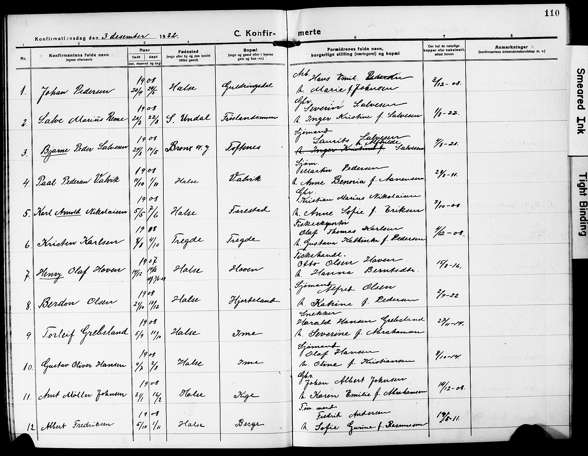 Mandal sokneprestkontor, SAK/1111-0030/F/Fb/Fba/L0013: Parish register (copy) no. B 7, 1918-1931, p. 110