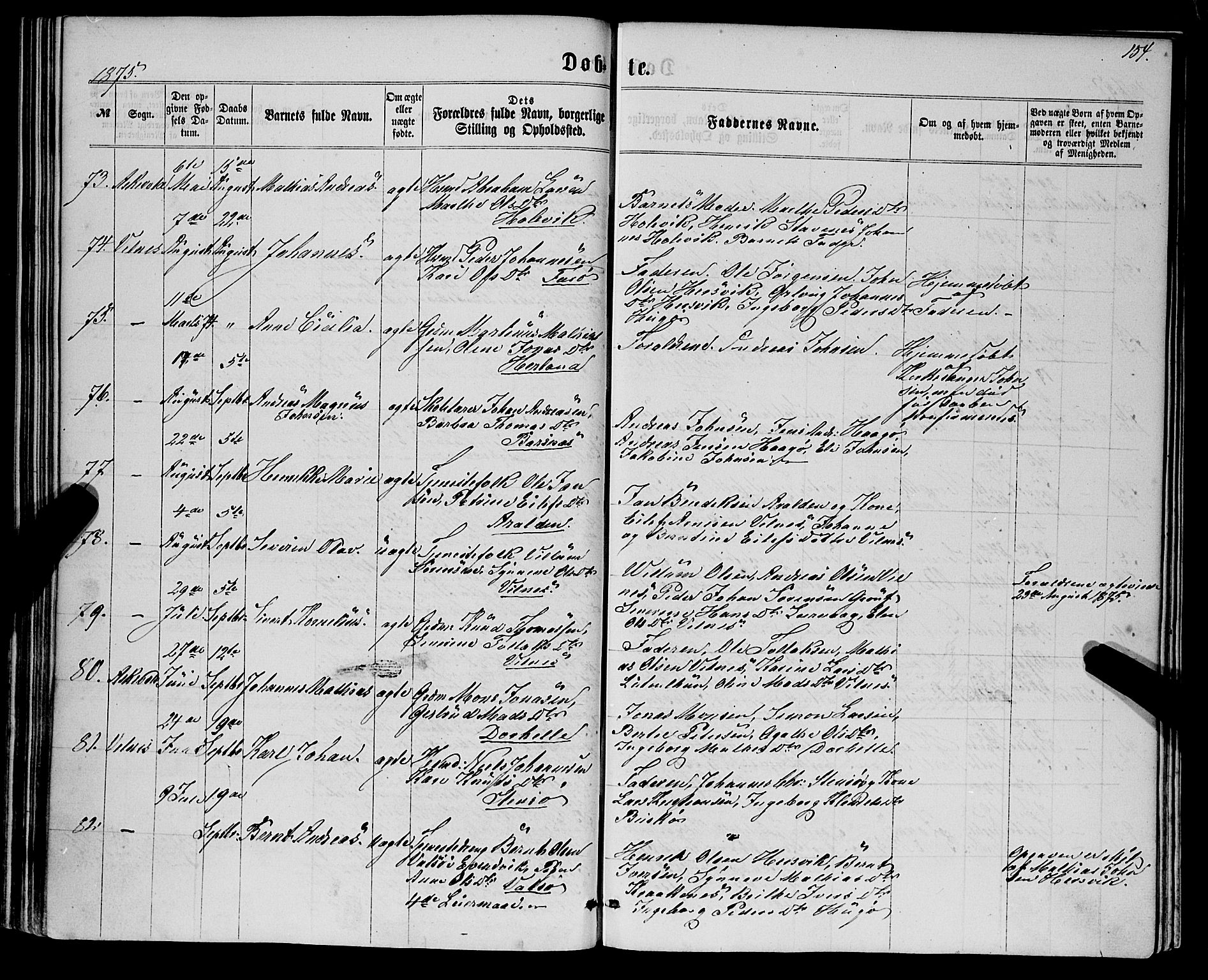 Askvoll sokneprestembete, SAB/A-79501/H/Haa/Haaa/L0012: Parish register (official) no. A 12, 1859-1878, p. 154