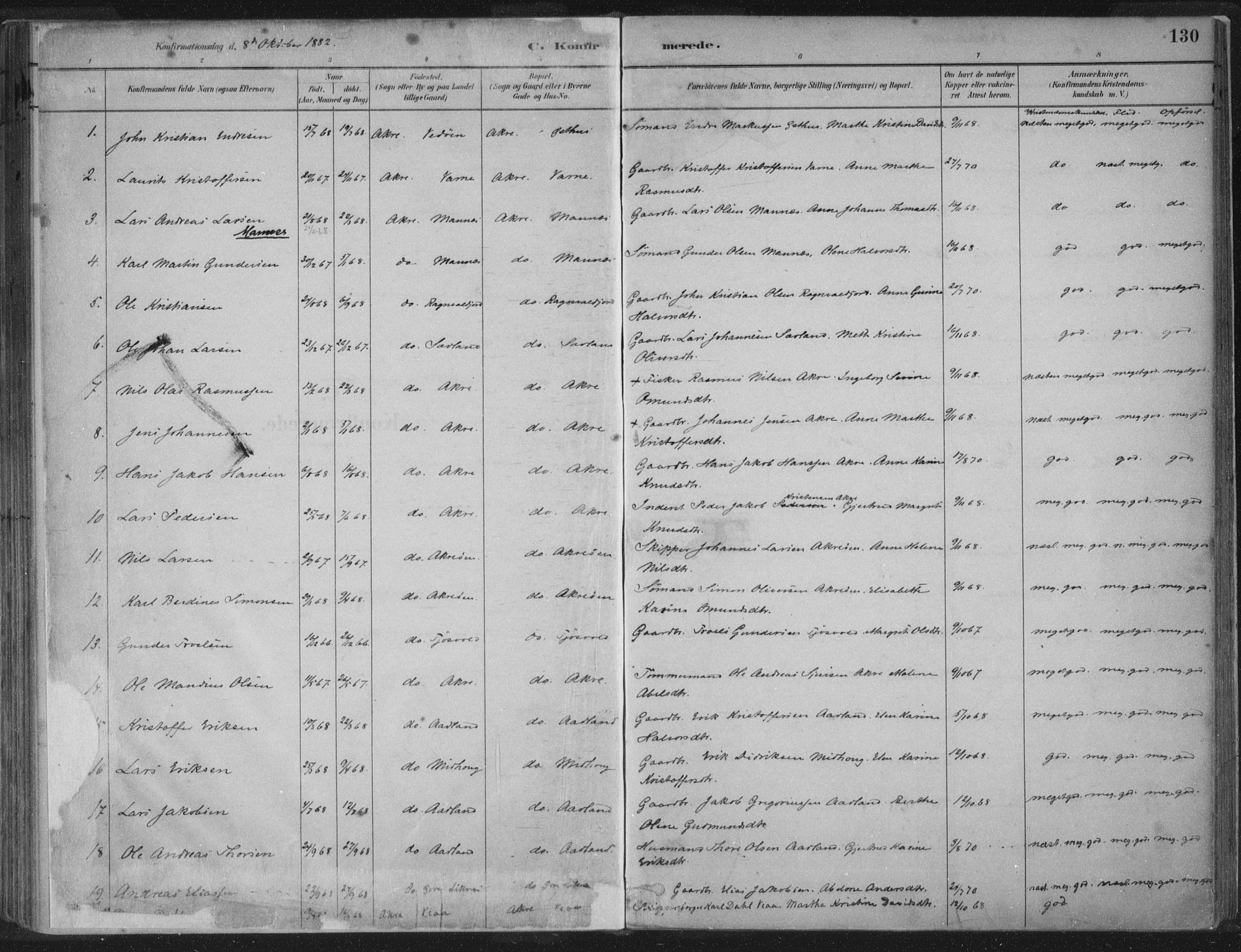 Kopervik sokneprestkontor, SAST/A-101850/H/Ha/Haa/L0004: Parish register (official) no. A 4, 1882-1905, p. 130