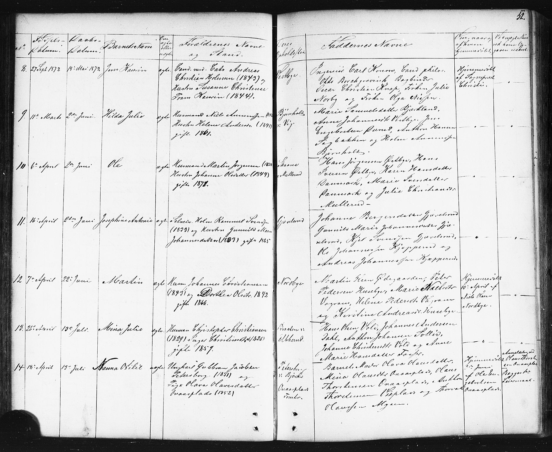 Enebakk prestekontor Kirkebøker, AV/SAO-A-10171c/G/Gb/L0001: Parish register (copy) no. II 1, 1859-1890, p. 52