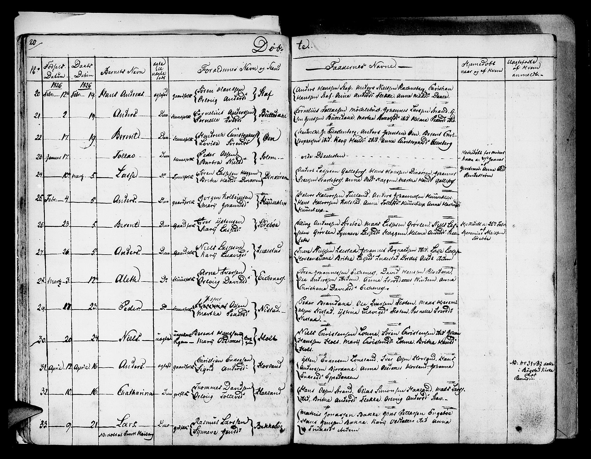 Fjaler sokneprestembete, AV/SAB-A-79801/H/Haa/Haaa/L0005: Parish register (official) no. A 5, 1821-1835, p. 20