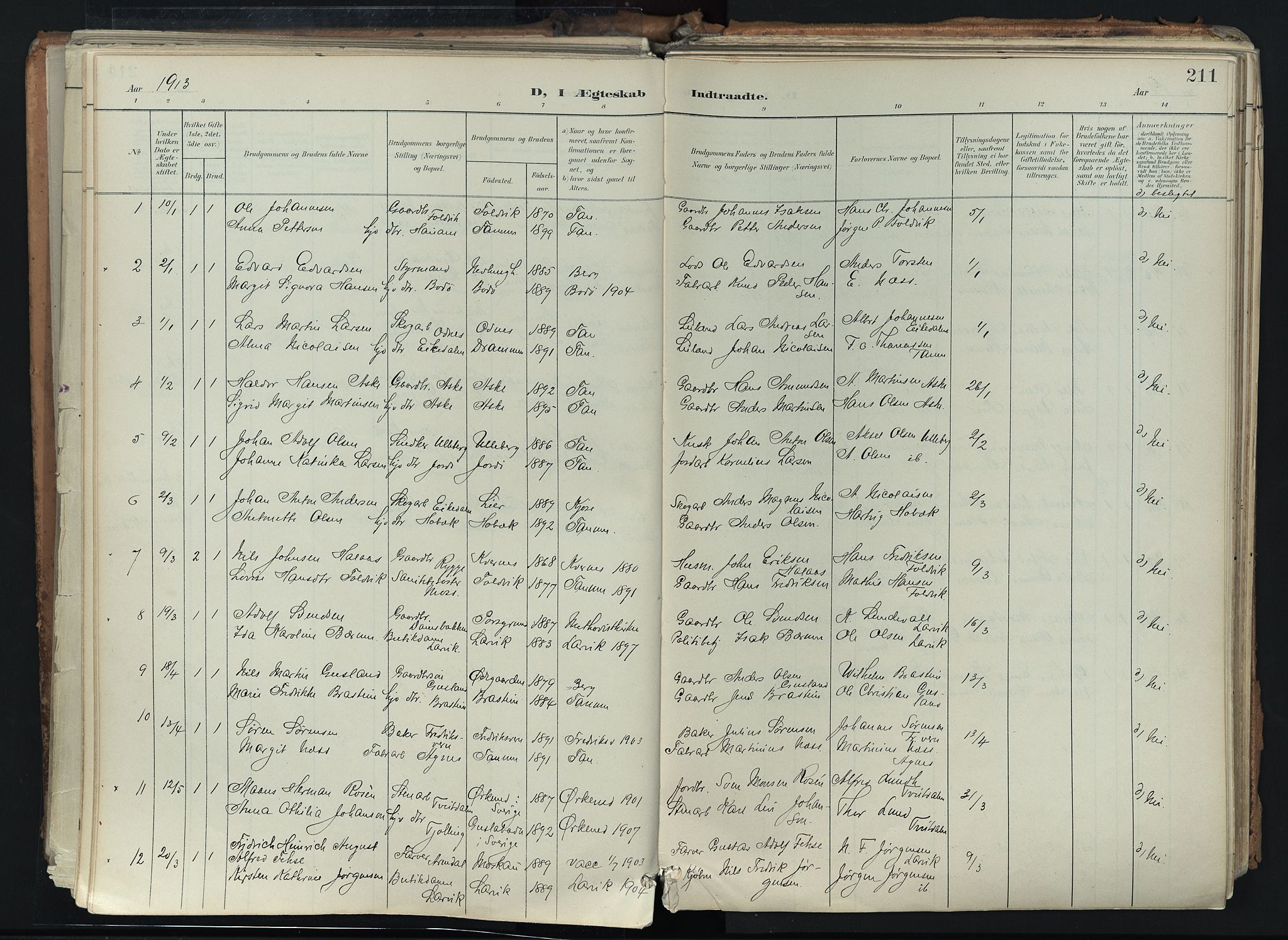 Brunlanes kirkebøker, SAKO/A-342/F/Fc/L0003: Parish register (official) no. III 3, 1900-1922, p. 211
