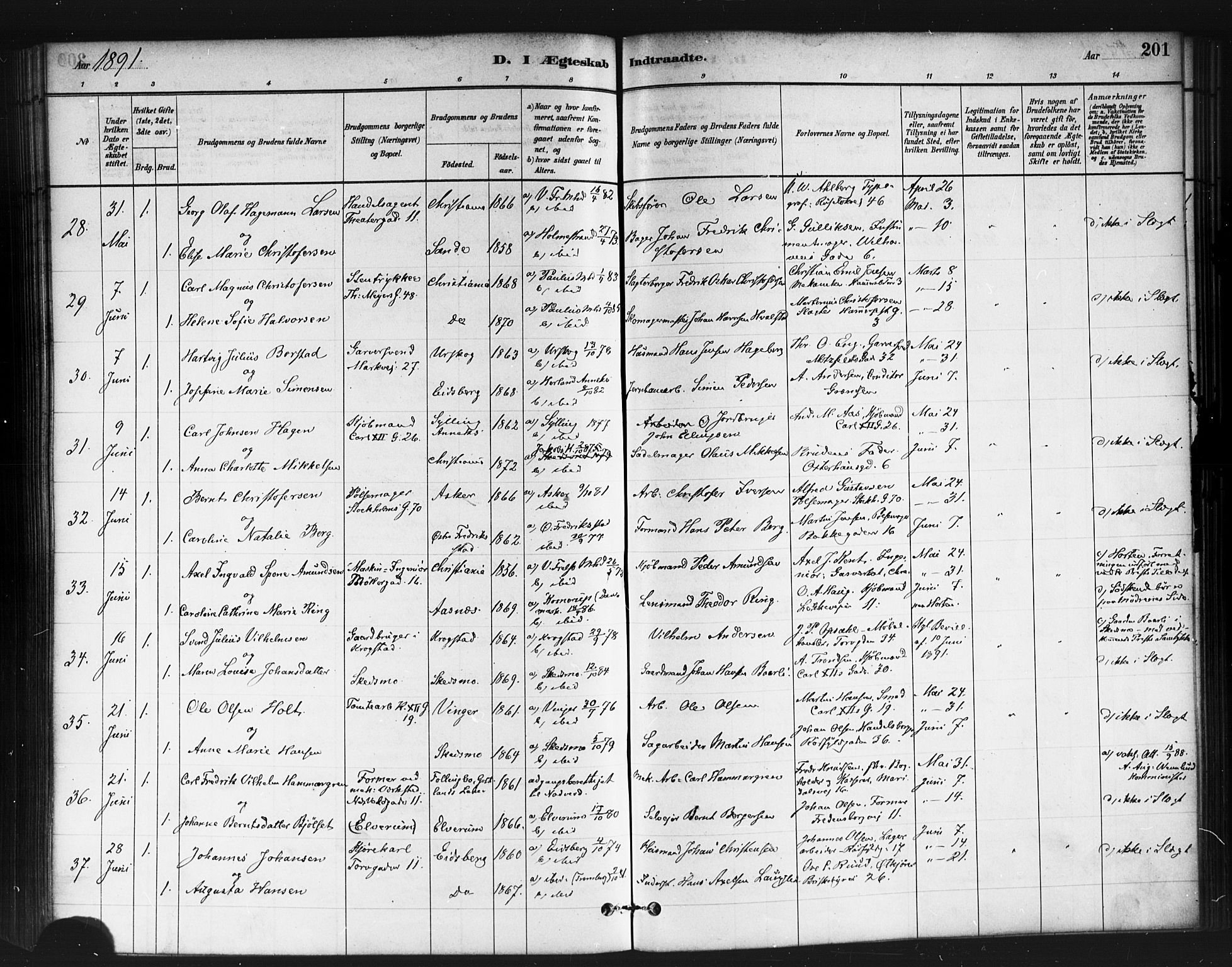 Jakob prestekontor Kirkebøker, AV/SAO-A-10850/F/Fa/L0004: Parish register (official) no. 4, 1880-1894, p. 201