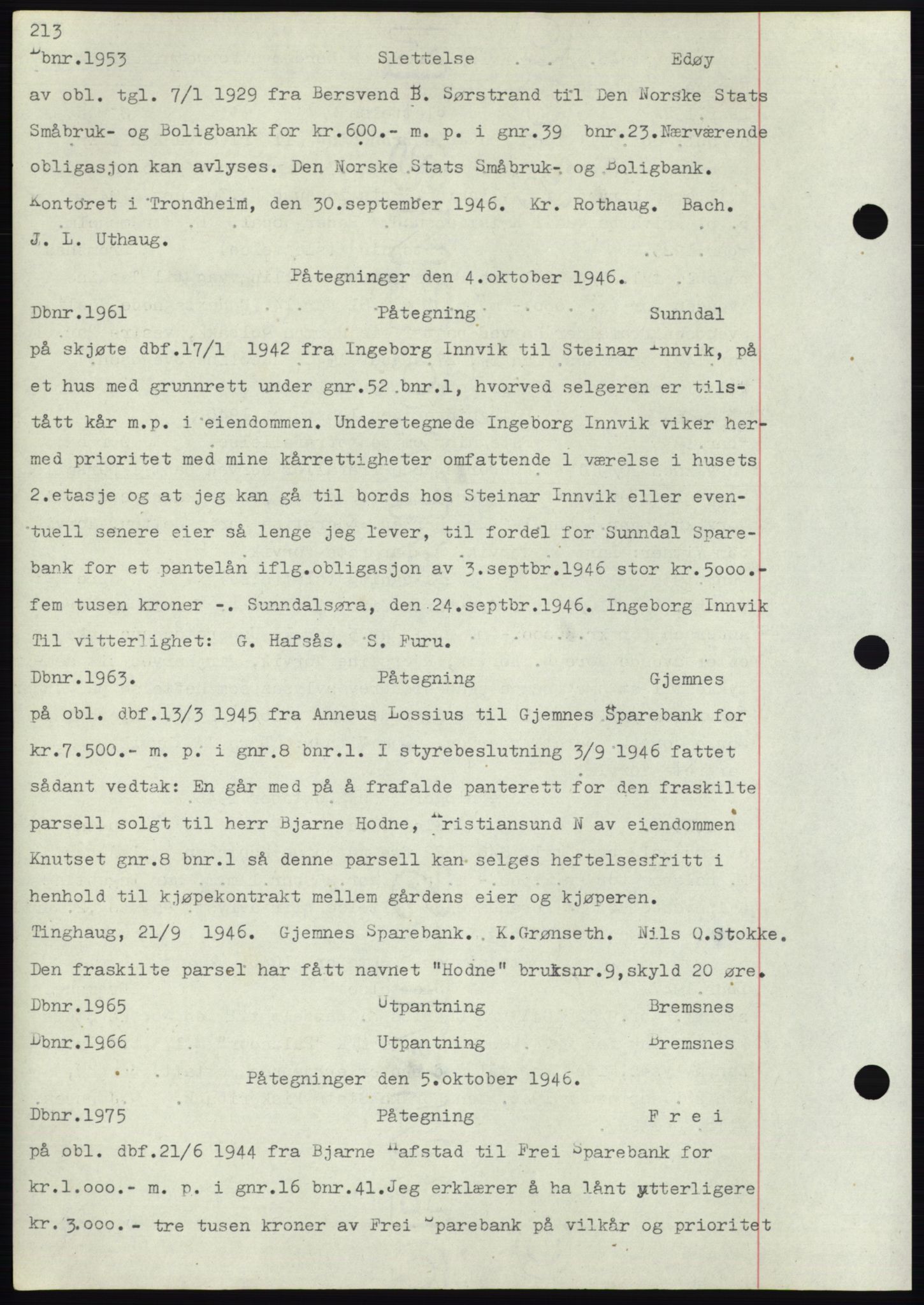 Nordmøre sorenskriveri, AV/SAT-A-4132/1/2/2Ca: Mortgage book no. C82b, 1946-1951, Diary no: : 1961/1946