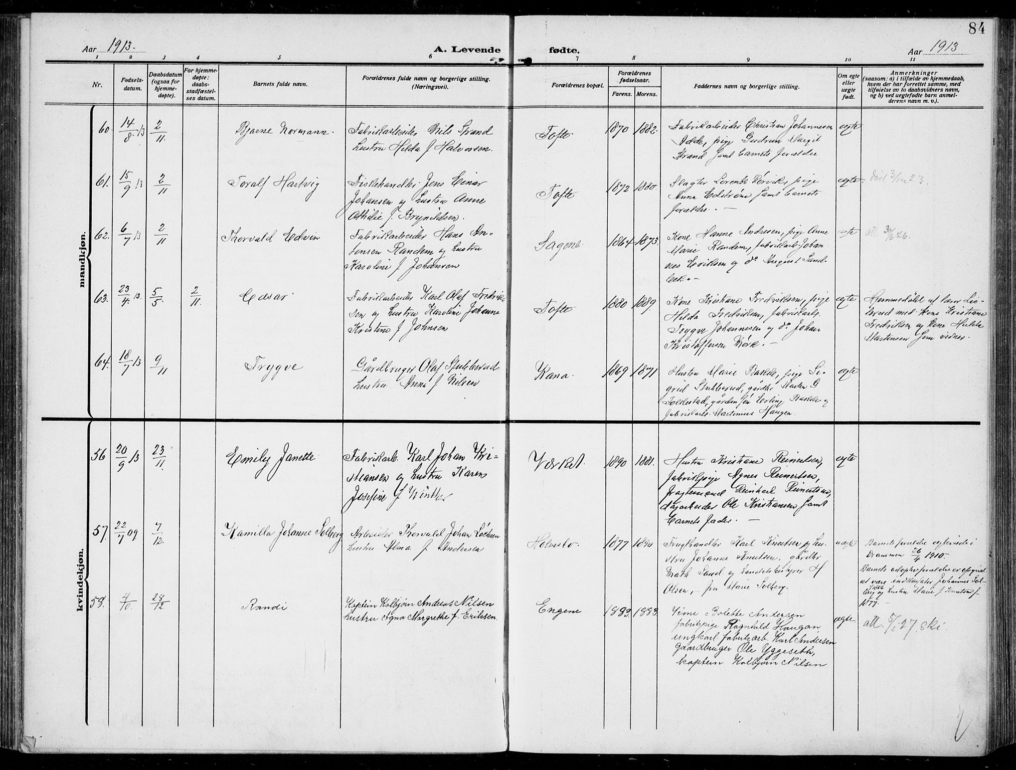 Hurum kirkebøker, AV/SAKO-A-229/F/Fa/L0016: Parish register (official) no. 16, 1899-1918, p. 84