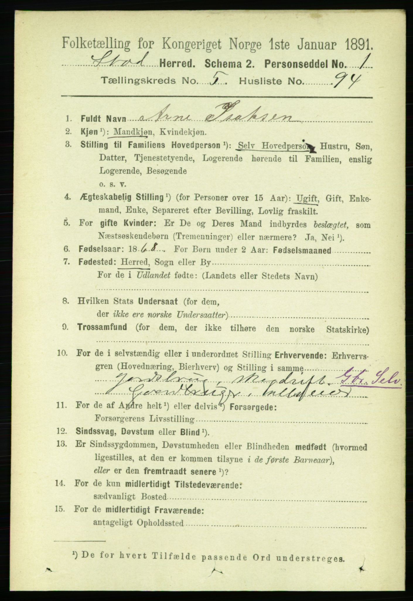 RA, 1891 census for 1734 Stod, 1891, p. 2844