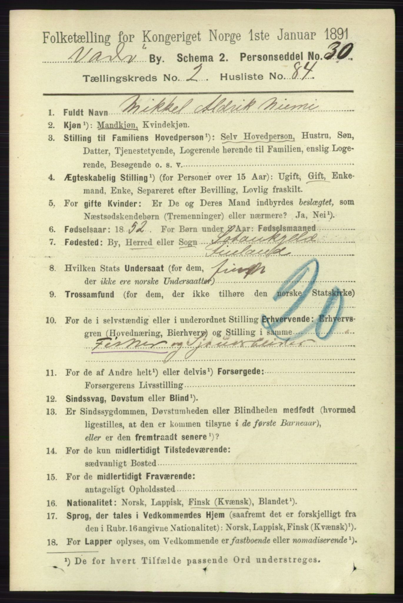 RA, 1891 census for 2003 Vadsø, 1891, p. 1509