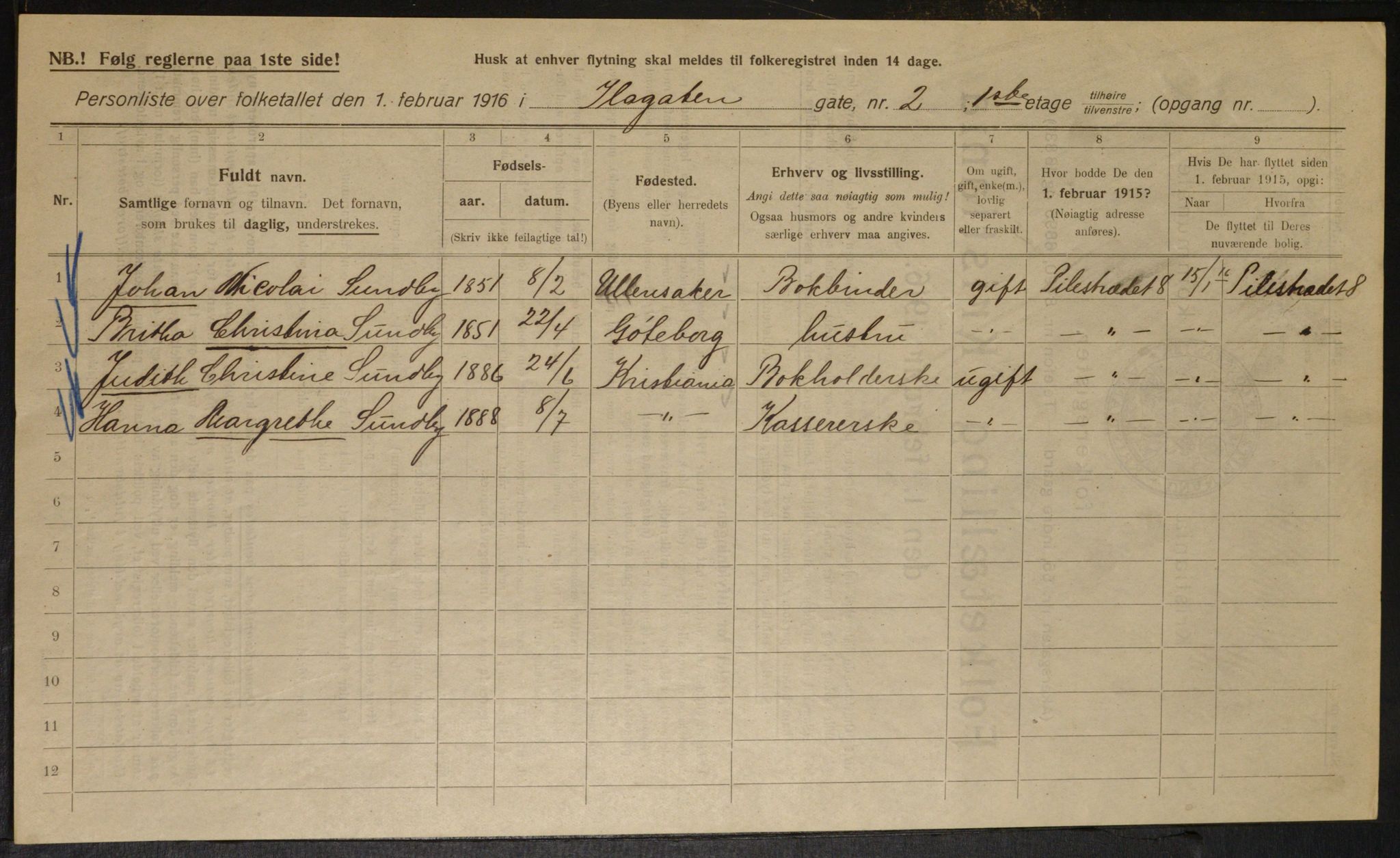 OBA, Municipal Census 1916 for Kristiania, 1916, p. 44115