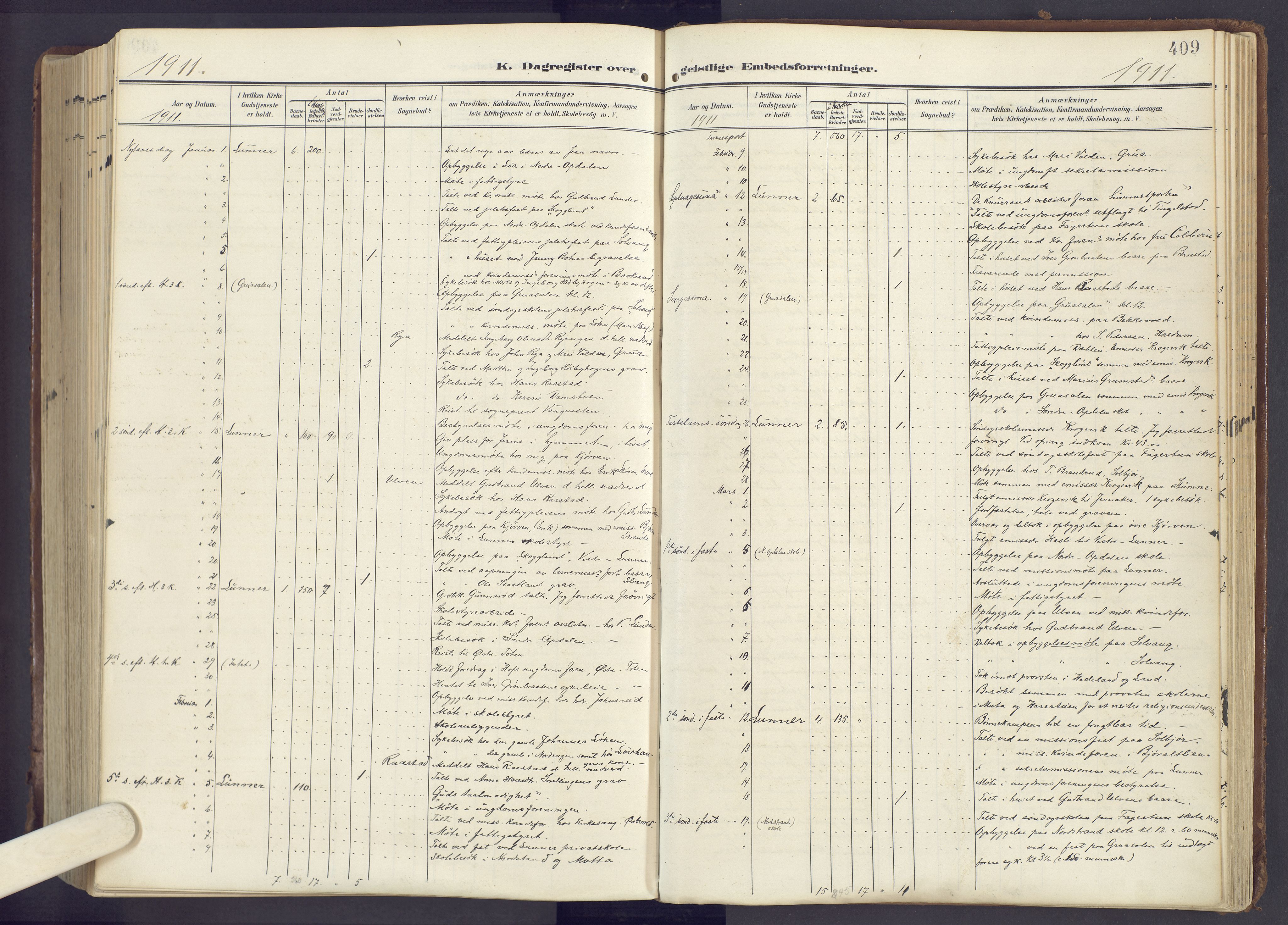 Lunner prestekontor, SAH/PREST-118/H/Ha/Haa/L0001: Parish register (official) no. 1, 1907-1922, p. 409