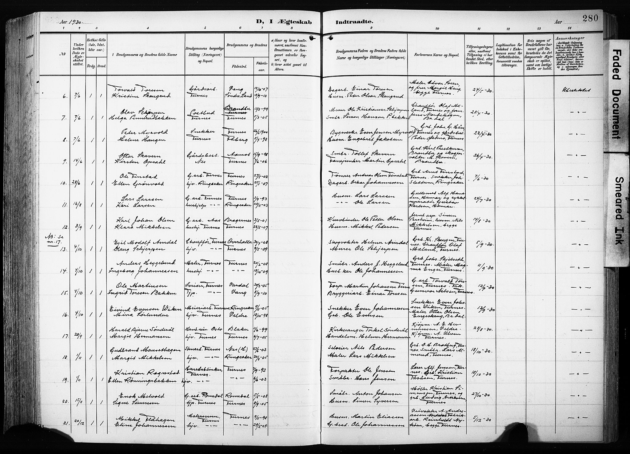 Furnes prestekontor, AV/SAH-PREST-012/L/La/L0001: Parish register (copy) no. 1, 1904-1933, p. 280