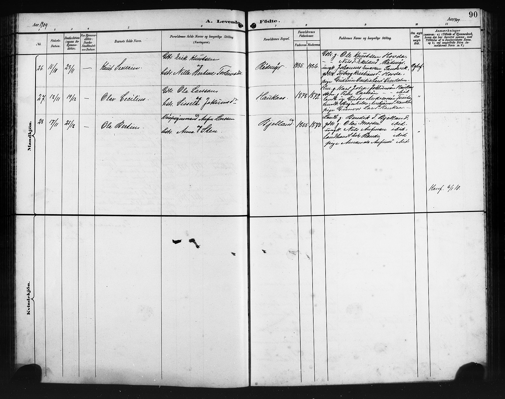 Sveio Sokneprestembete, AV/SAB-A-78501/H/Hab: Parish register (copy) no. A 4, 1897-1911, p. 90