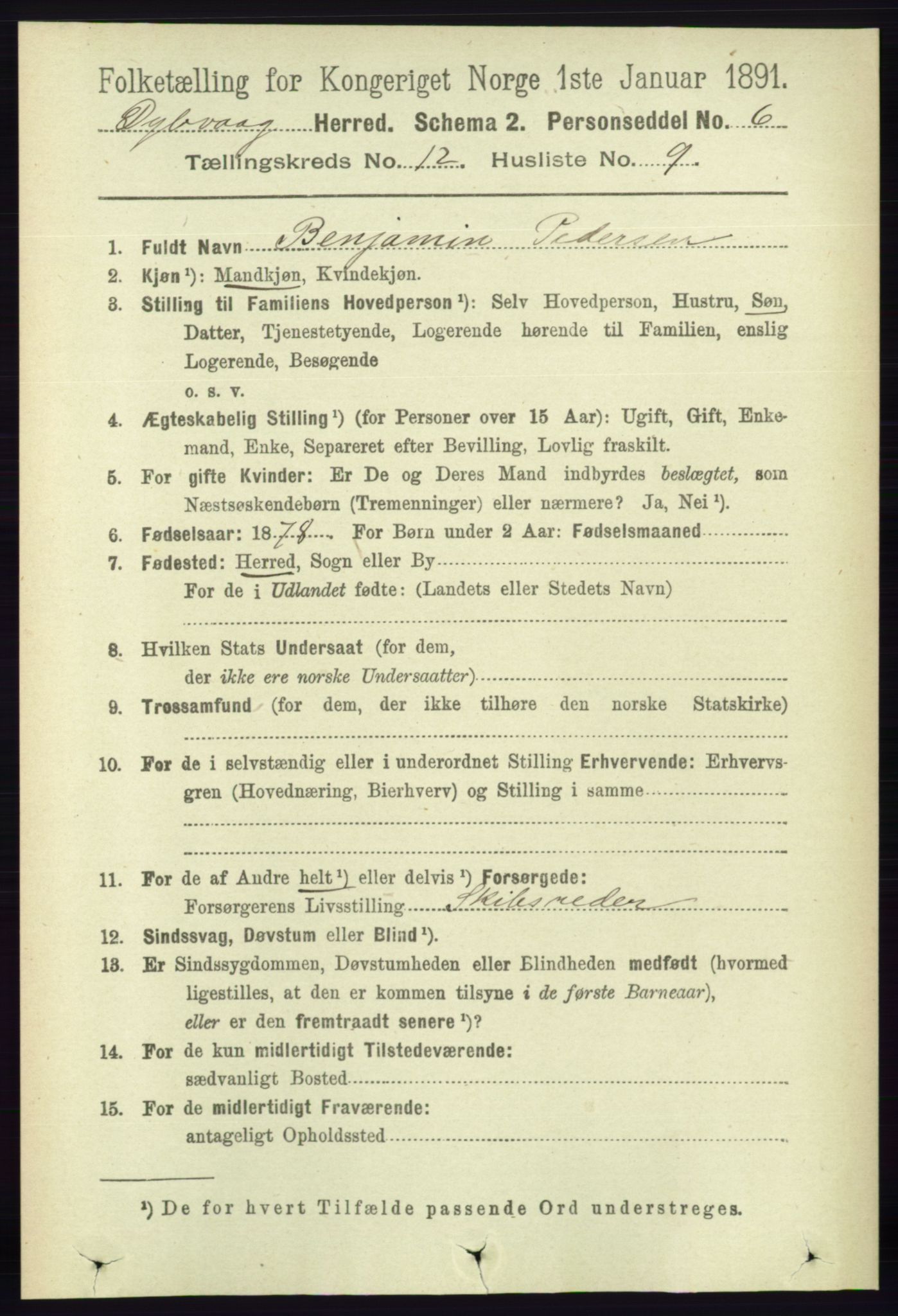 RA, 1891 census for 0915 Dypvåg, 1891, p. 4788