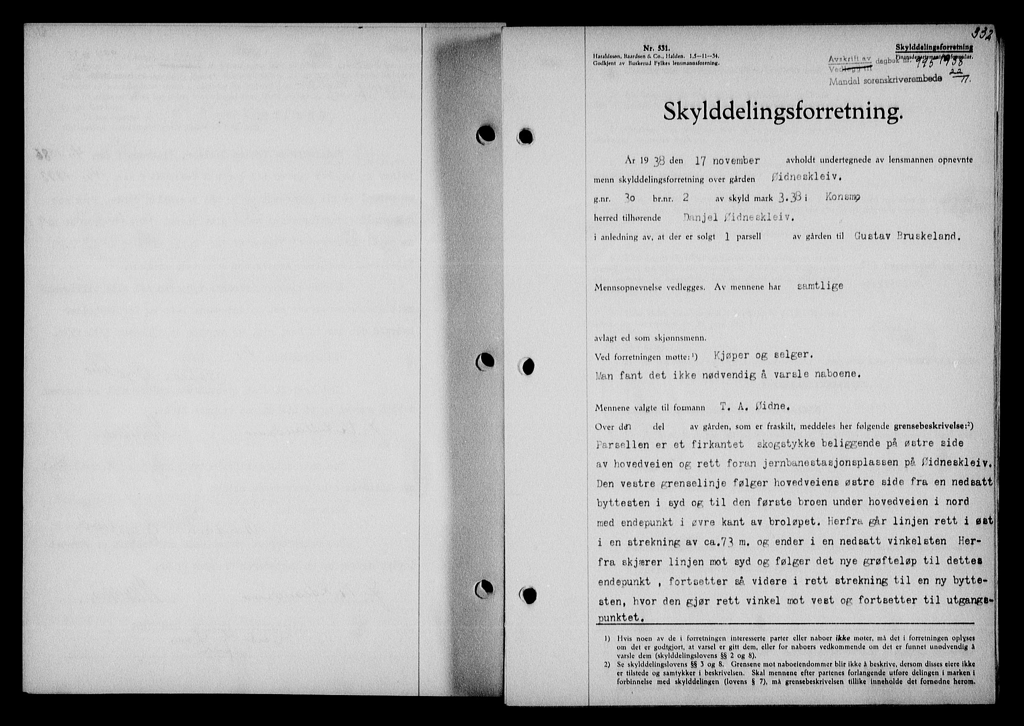 Mandal sorenskriveri, SAK/1221-0005/001/G/Gb/Gba/L0071: Mortgage book no. A-8, 1937-1939, Diary no: : 995/1938