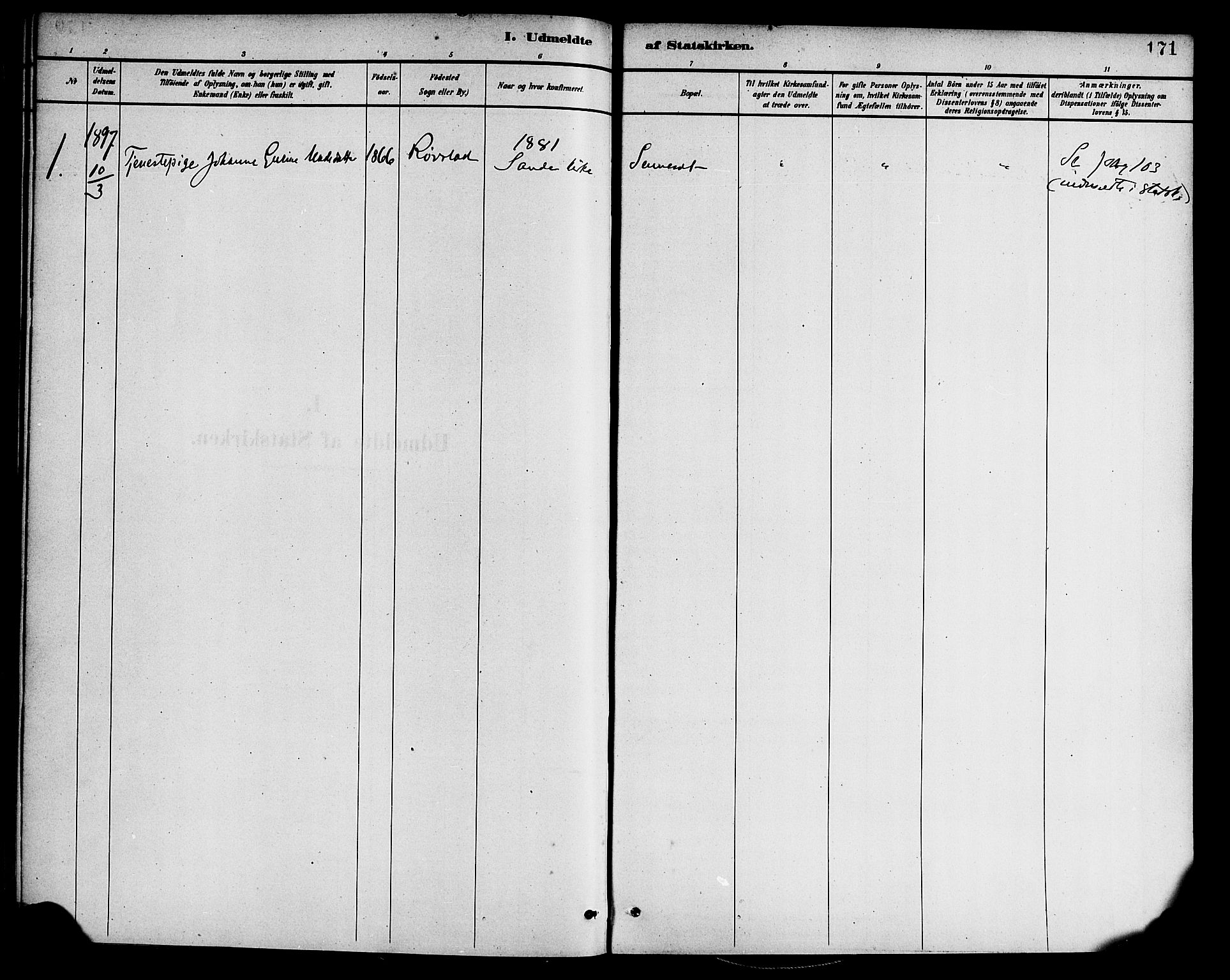 Gaular sokneprestembete, SAB/A-80001/H/Haa: Parish register (official) no. B 1, 1882-1897, p. 171