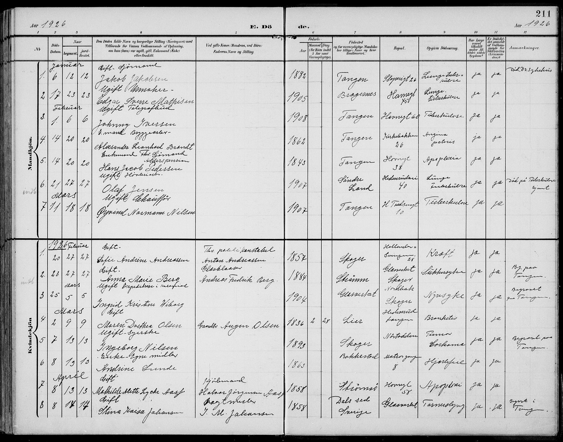 Strømsø kirkebøker, AV/SAKO-A-246/F/Fb/L0008: Parish register (official) no. II 8, 1902-1933, p. 211