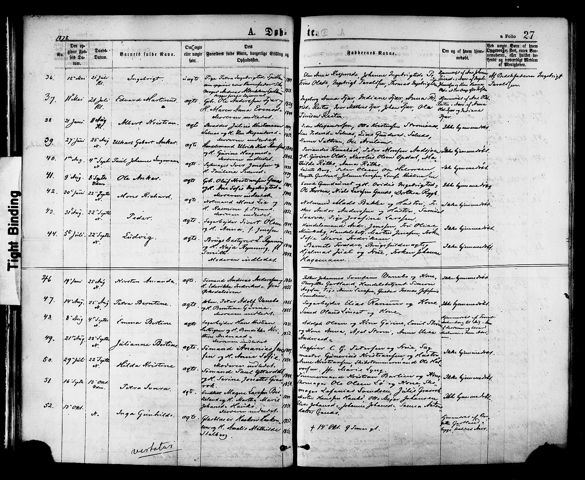 Ministerialprotokoller, klokkerbøker og fødselsregistre - Nord-Trøndelag, AV/SAT-A-1458/768/L0572: Parish register (official) no. 768A07, 1874-1886, p. 27