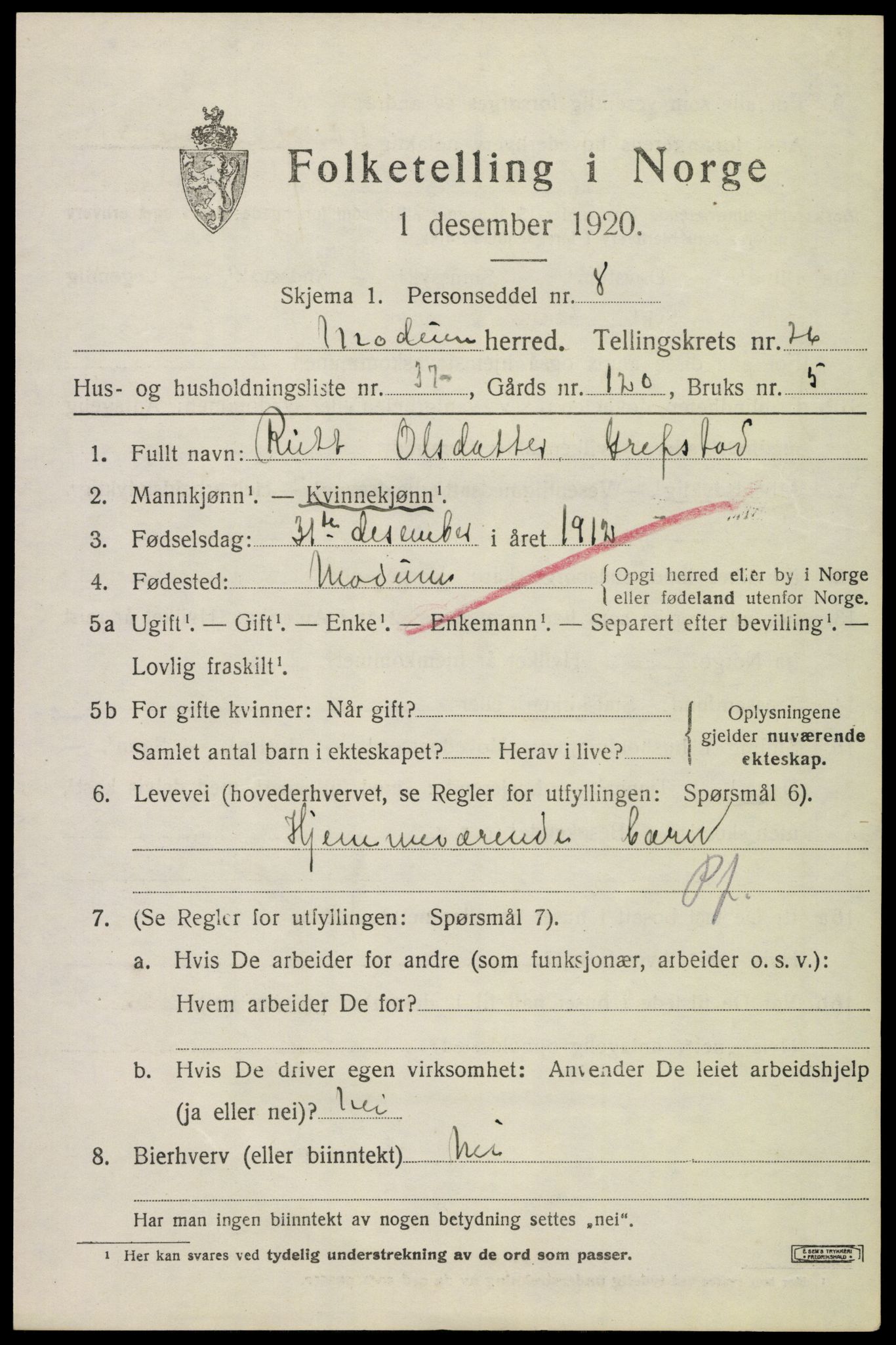 SAKO, 1920 census for Modum, 1920, p. 25671