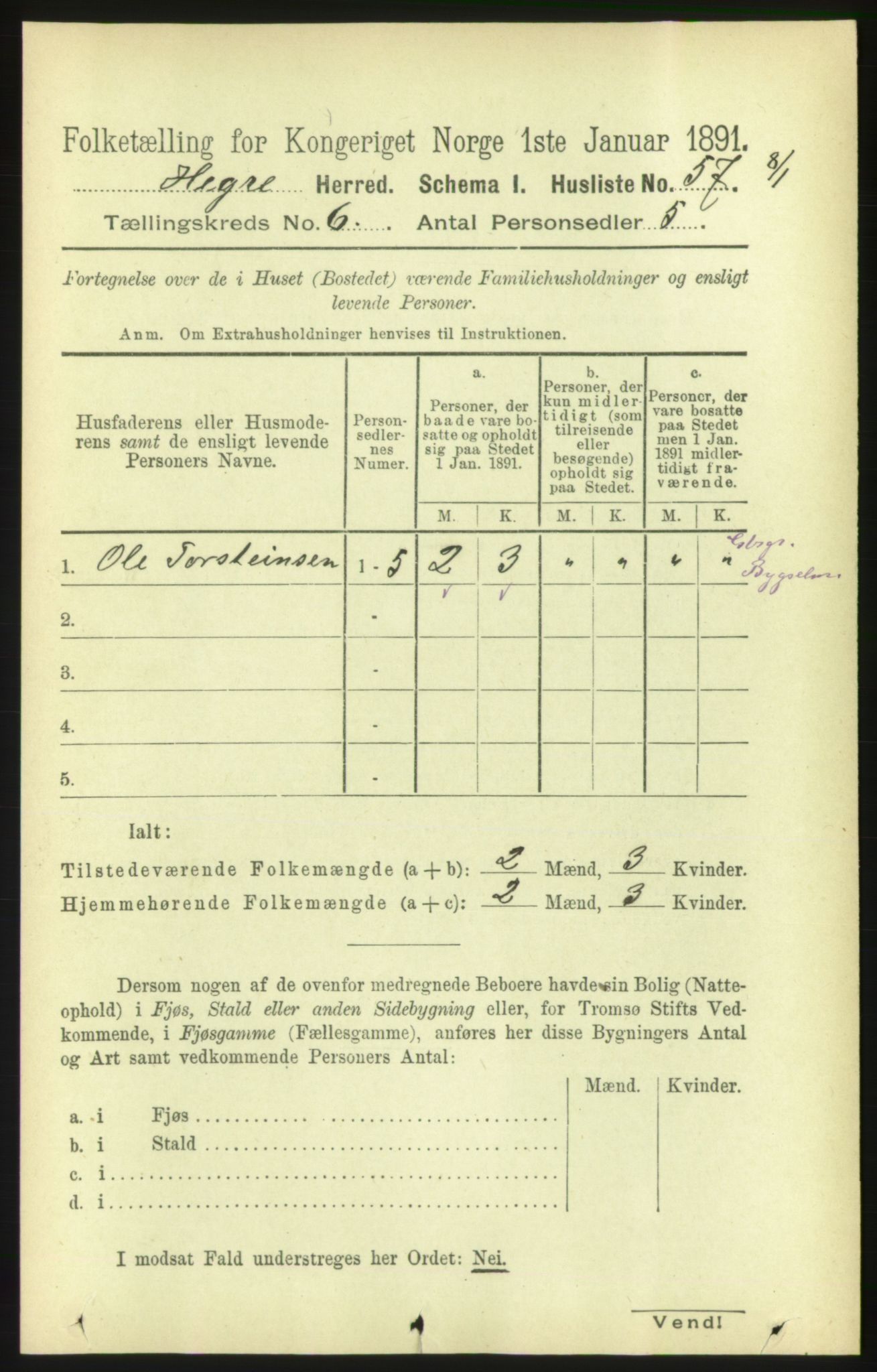 RA, 1891 census for 1712 Hegra, 1891, p. 2364