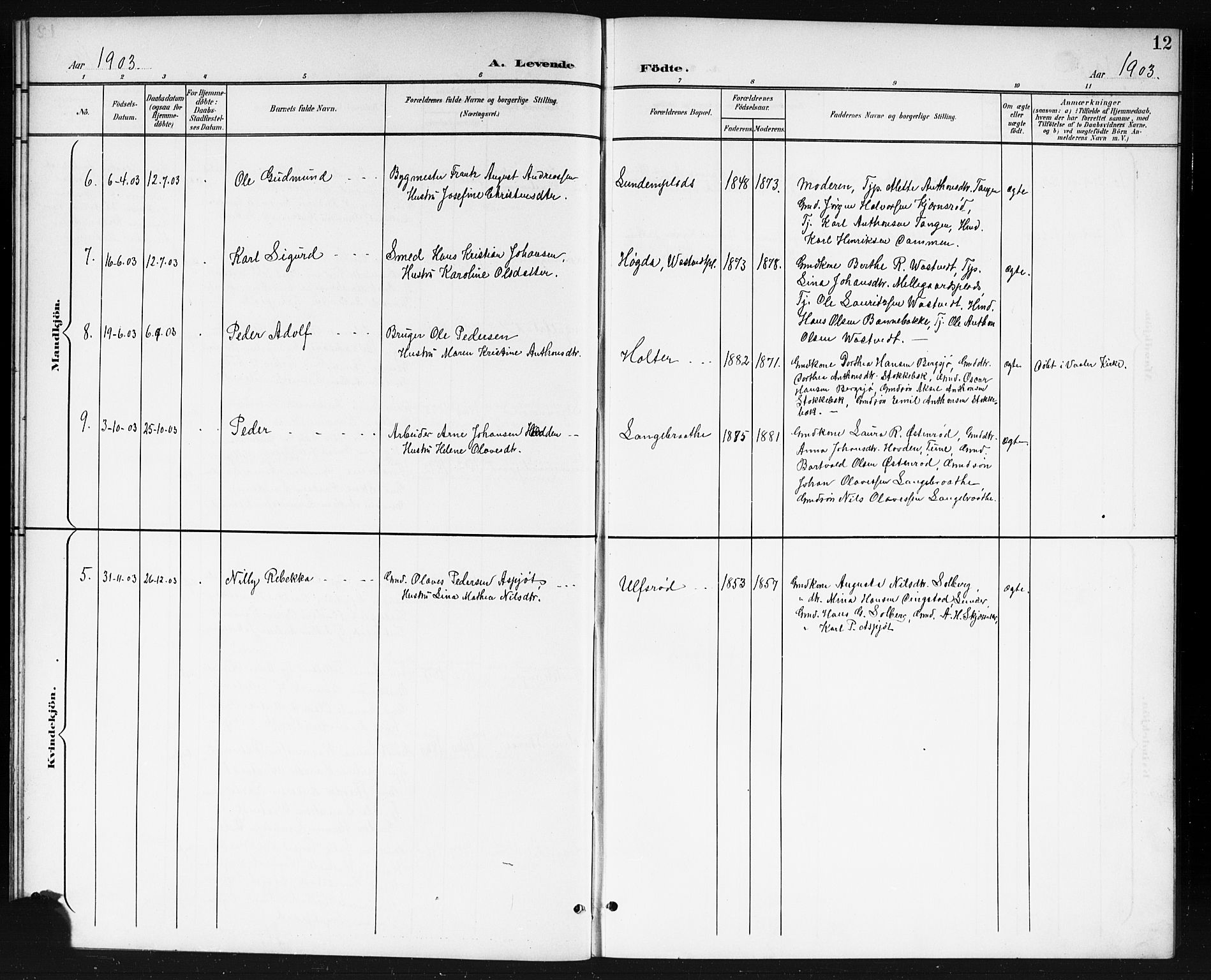 Våler prestekontor Kirkebøker, AV/SAO-A-11083/G/Gb/L0001: Parish register (copy) no. II 1, 1901-1916, p. 12