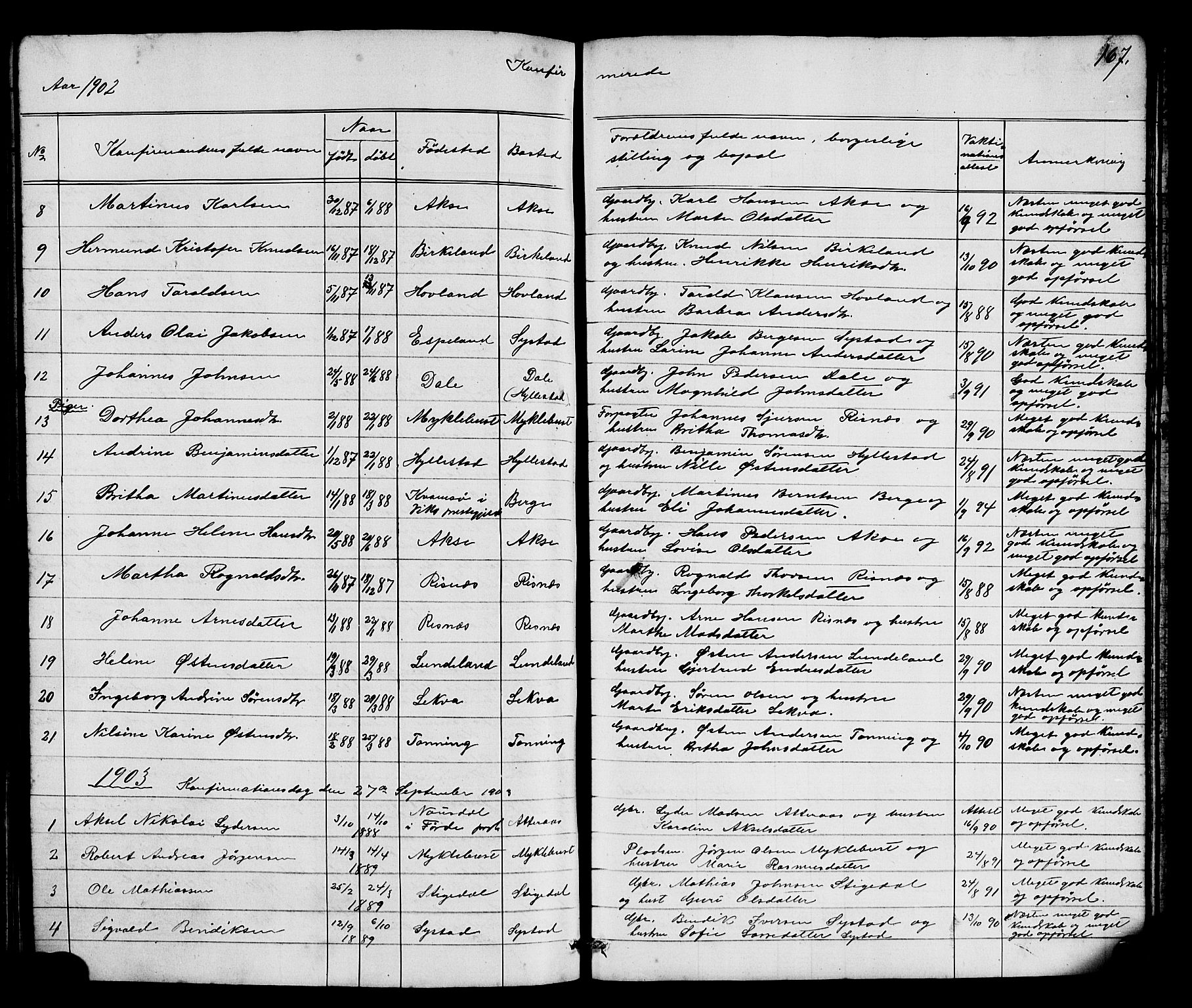 Hyllestad sokneprestembete, SAB/A-80401: Parish register (copy) no. A 2, 1876-1906, p. 167
