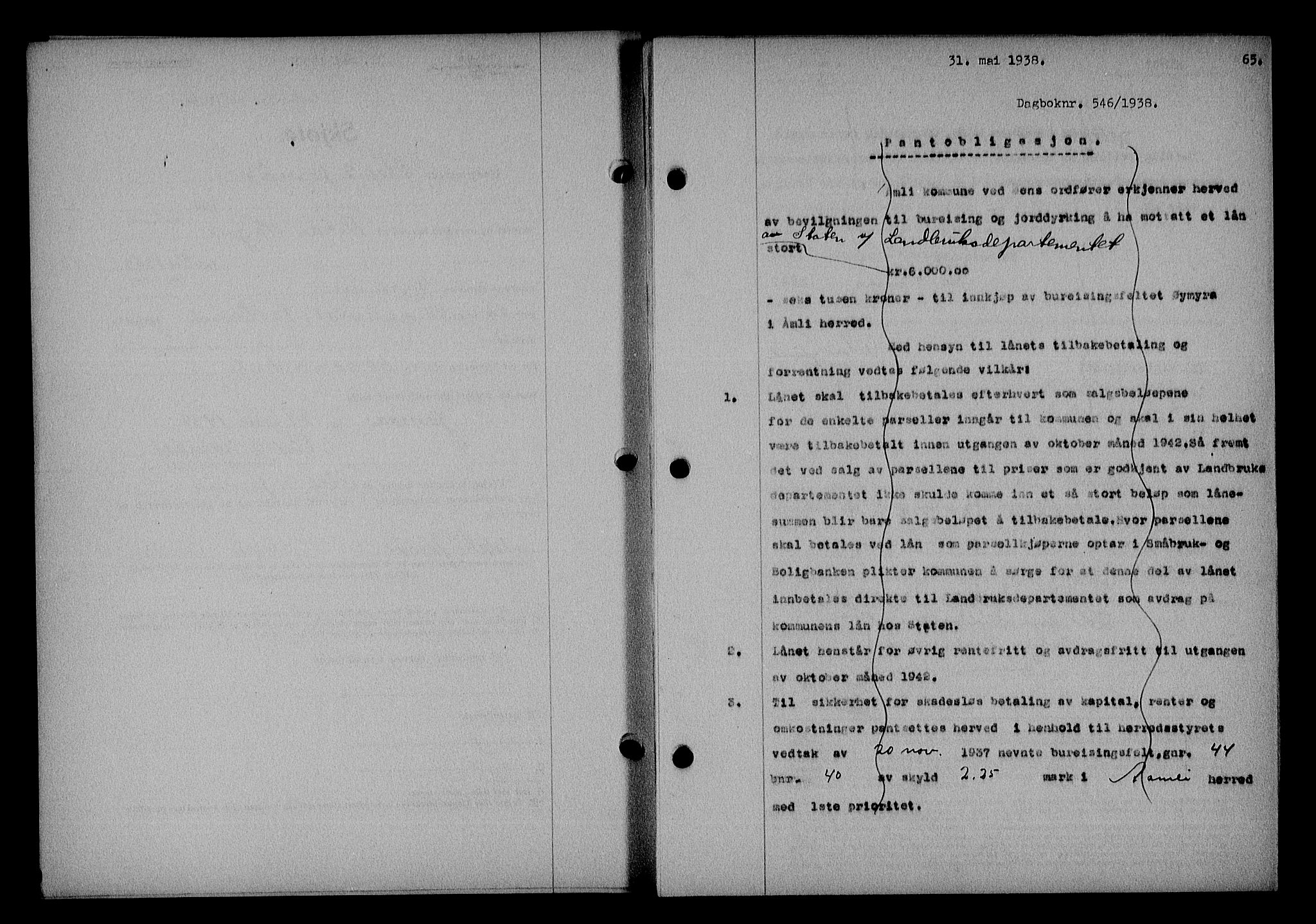 Nedenes sorenskriveri, SAK/1221-0006/G/Gb/Gba/L0045: Mortgage book no. 41, 1938-1938, Diary no: : 546/1938