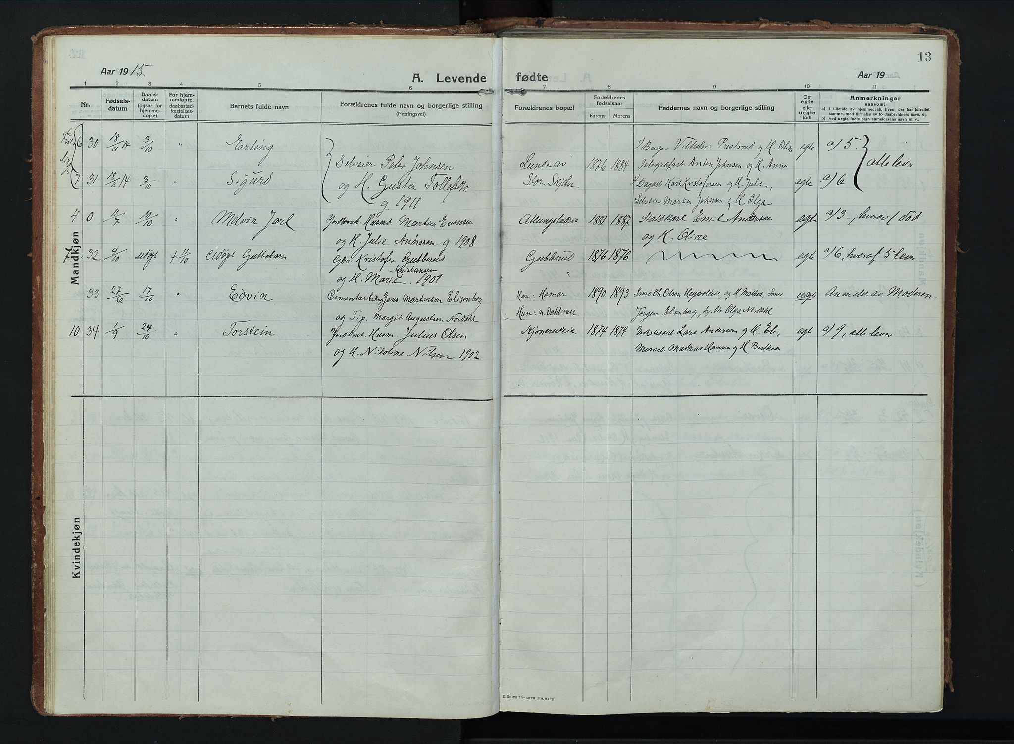 Stange prestekontor, AV/SAH-PREST-002/K/L0028: Parish register (official) no. 28, 1913-1932, p. 13