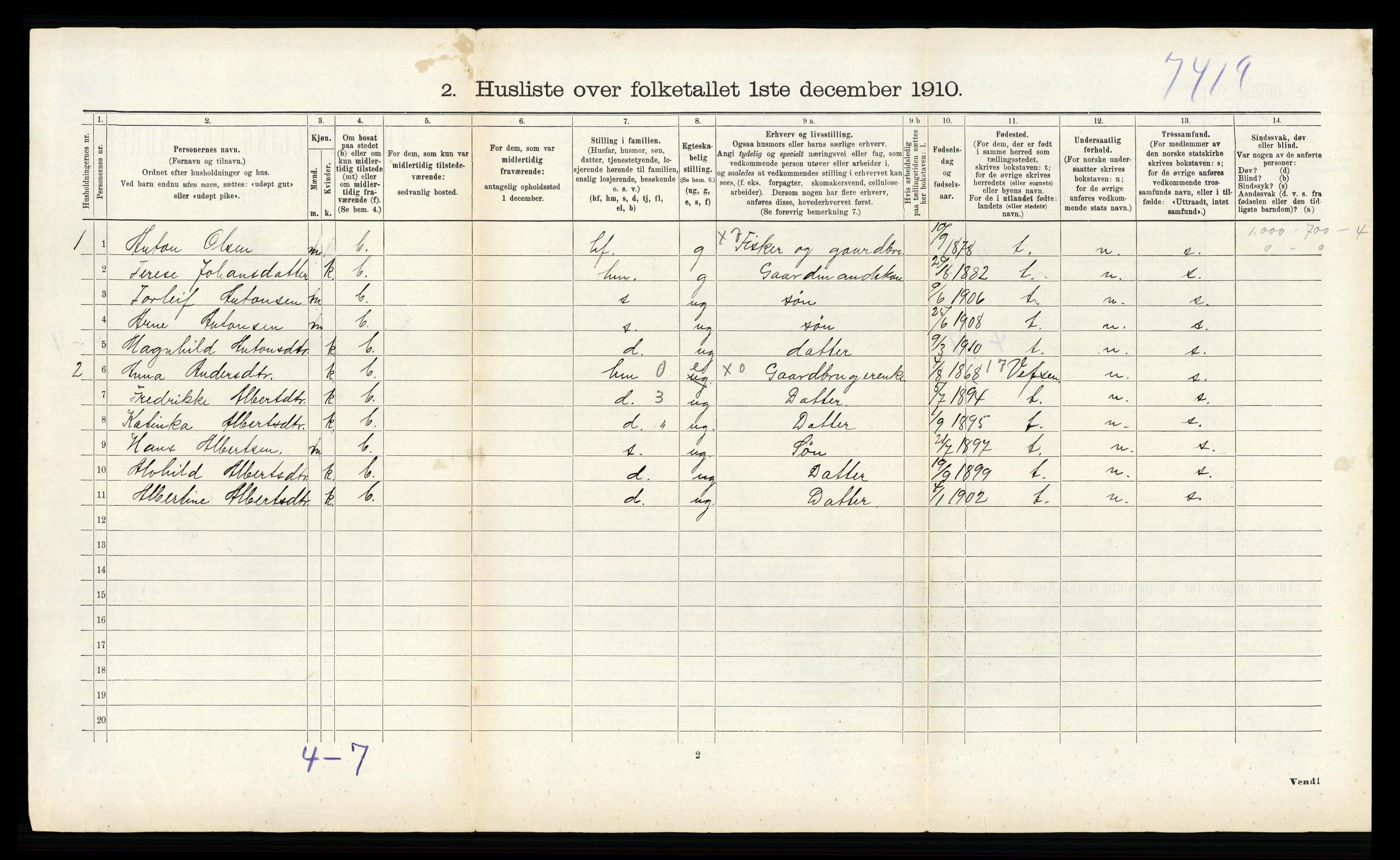 RA, 1910 census for Flakstad, 1910, p. 413