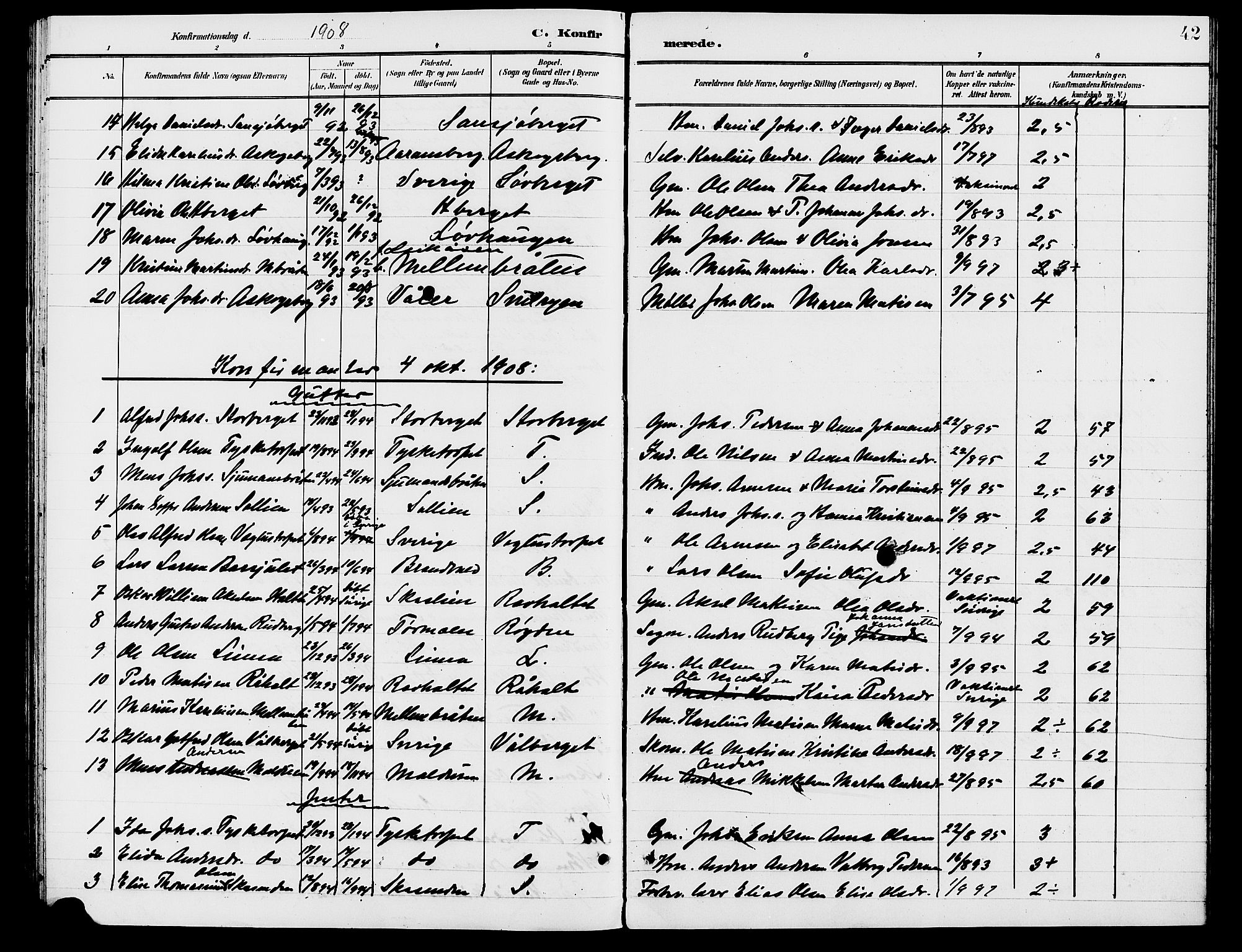 Grue prestekontor, AV/SAH-PREST-036/H/Ha/Hab/L0006: Parish register (copy) no. 6, 1902-1910, p. 42